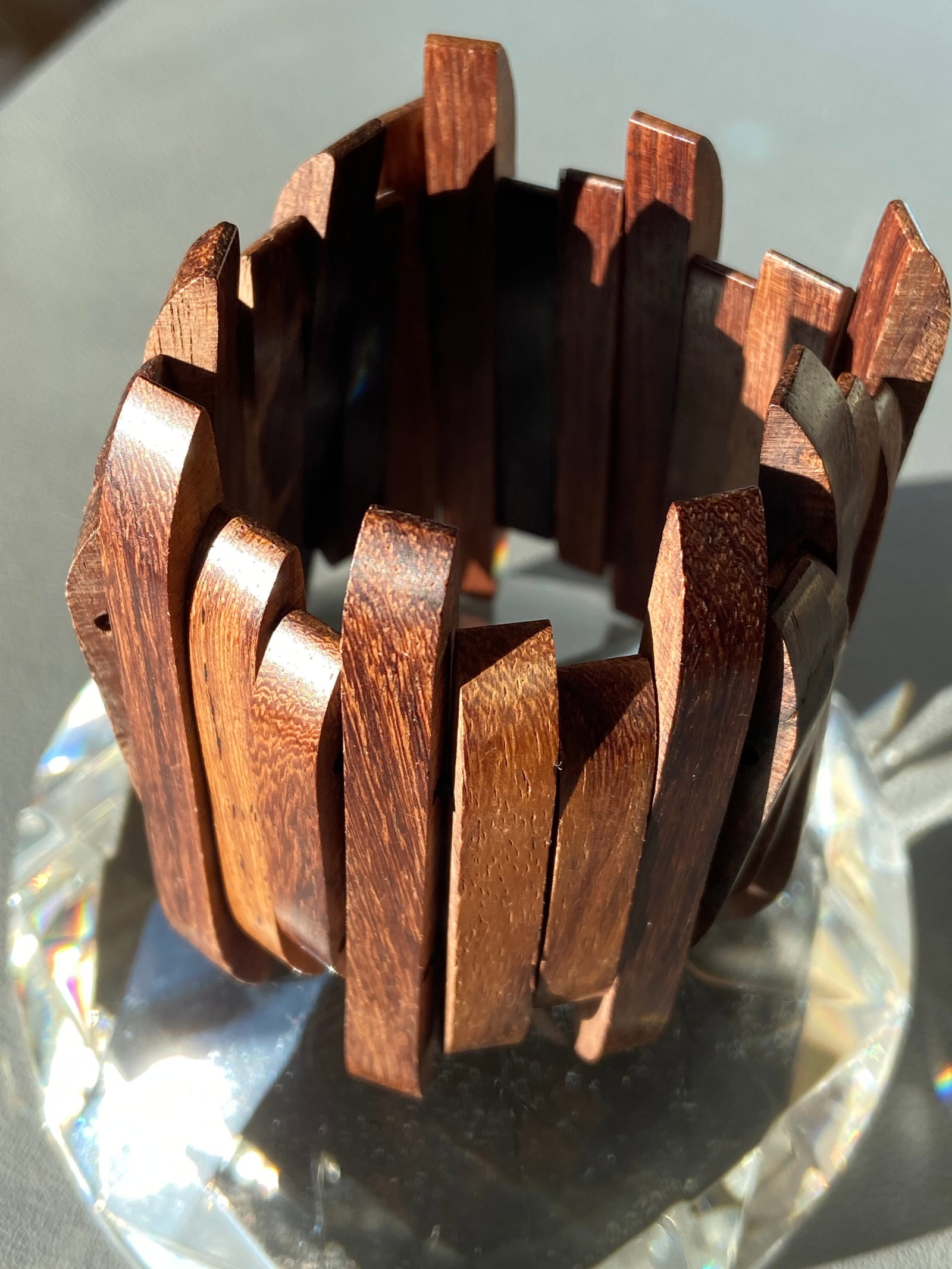 Art Deco Elastic Bracelet Exotic Rosewood Panel Design - 6