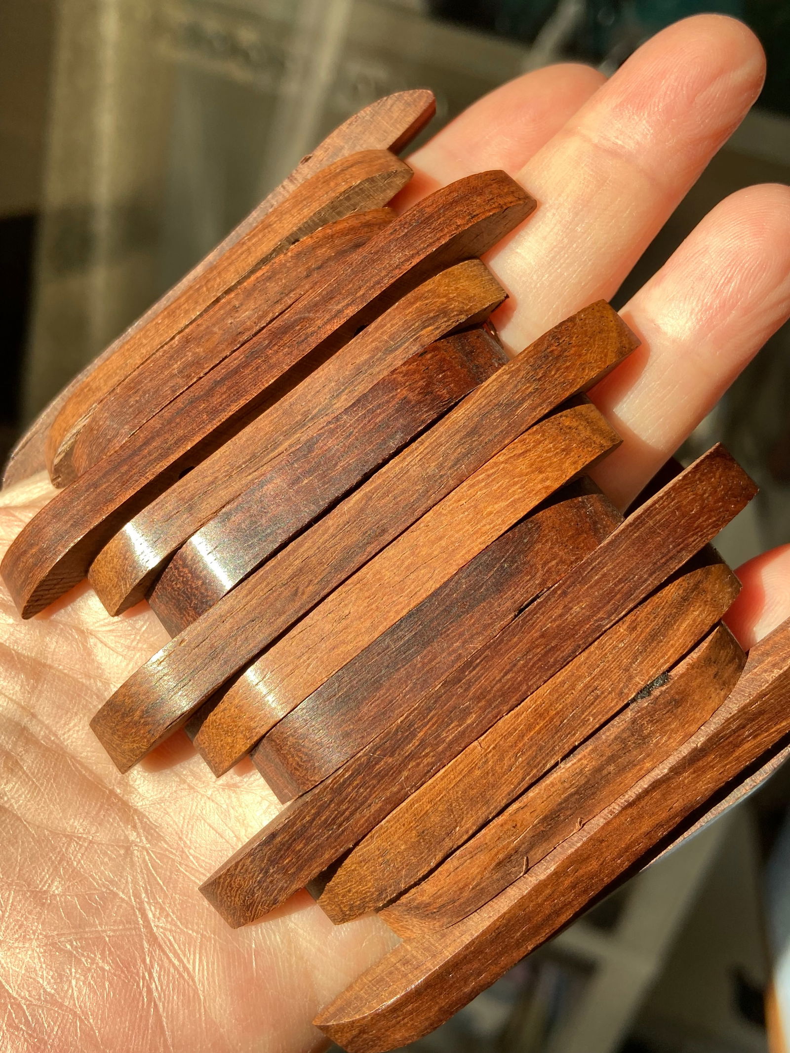 Art Deco Elastic Bracelet Exotic Rosewood Panel Design - 7