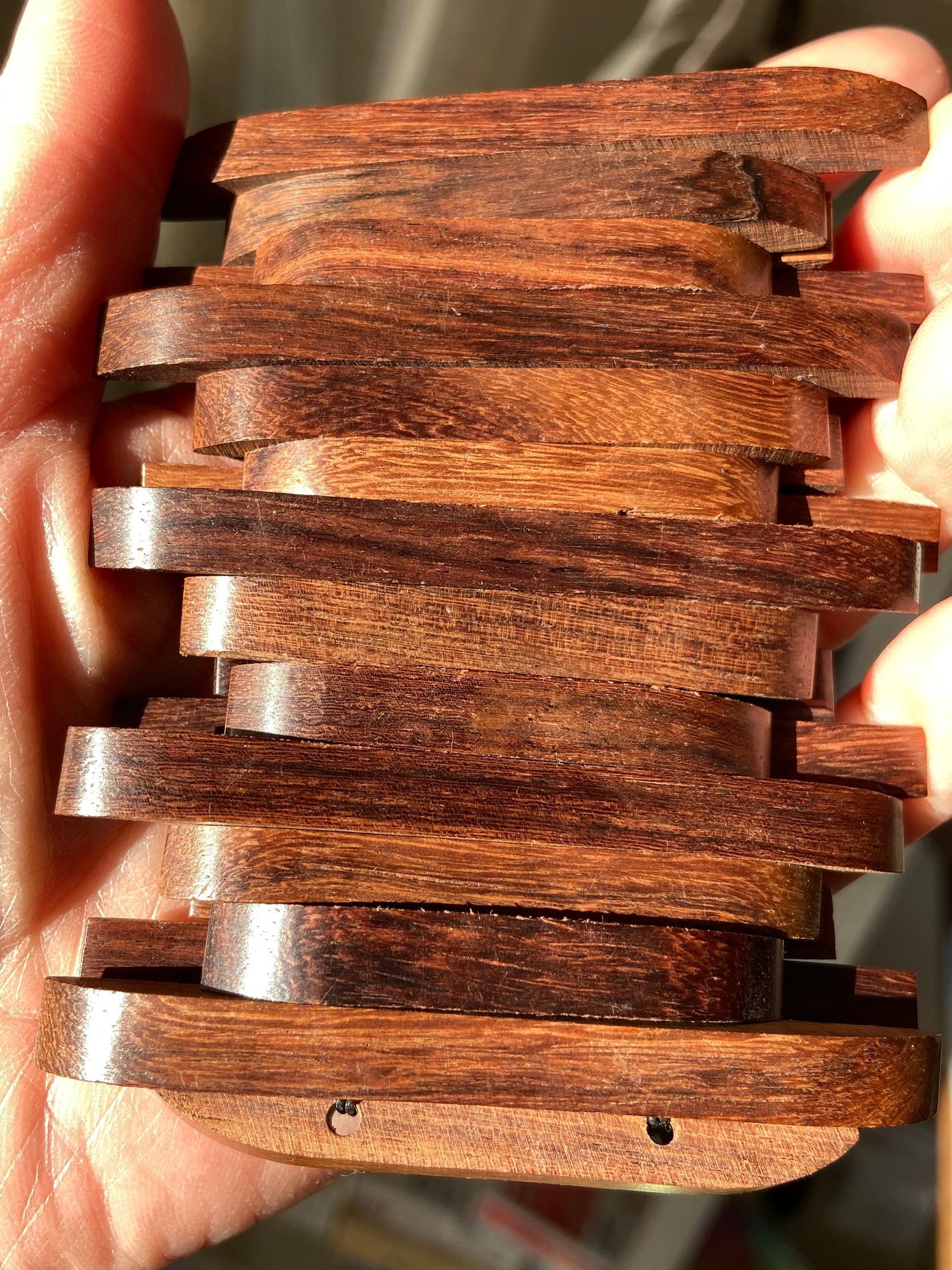 Art Deco Elastic Bracelet Exotic Rosewood Panel Design - 9