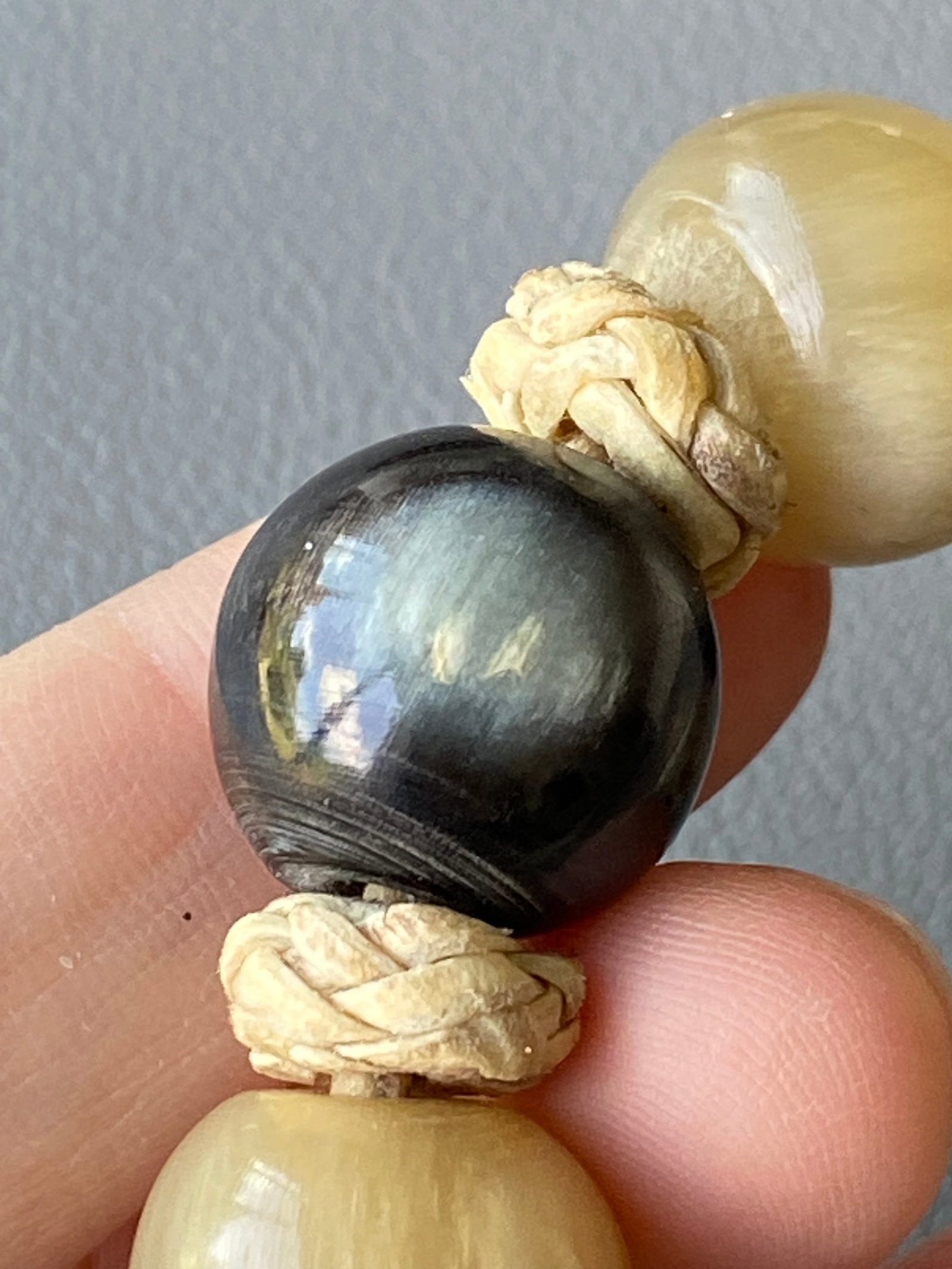 Vintage Braided Leather Bracelet with Mixed Natural Horn Beads, 20cm - 14