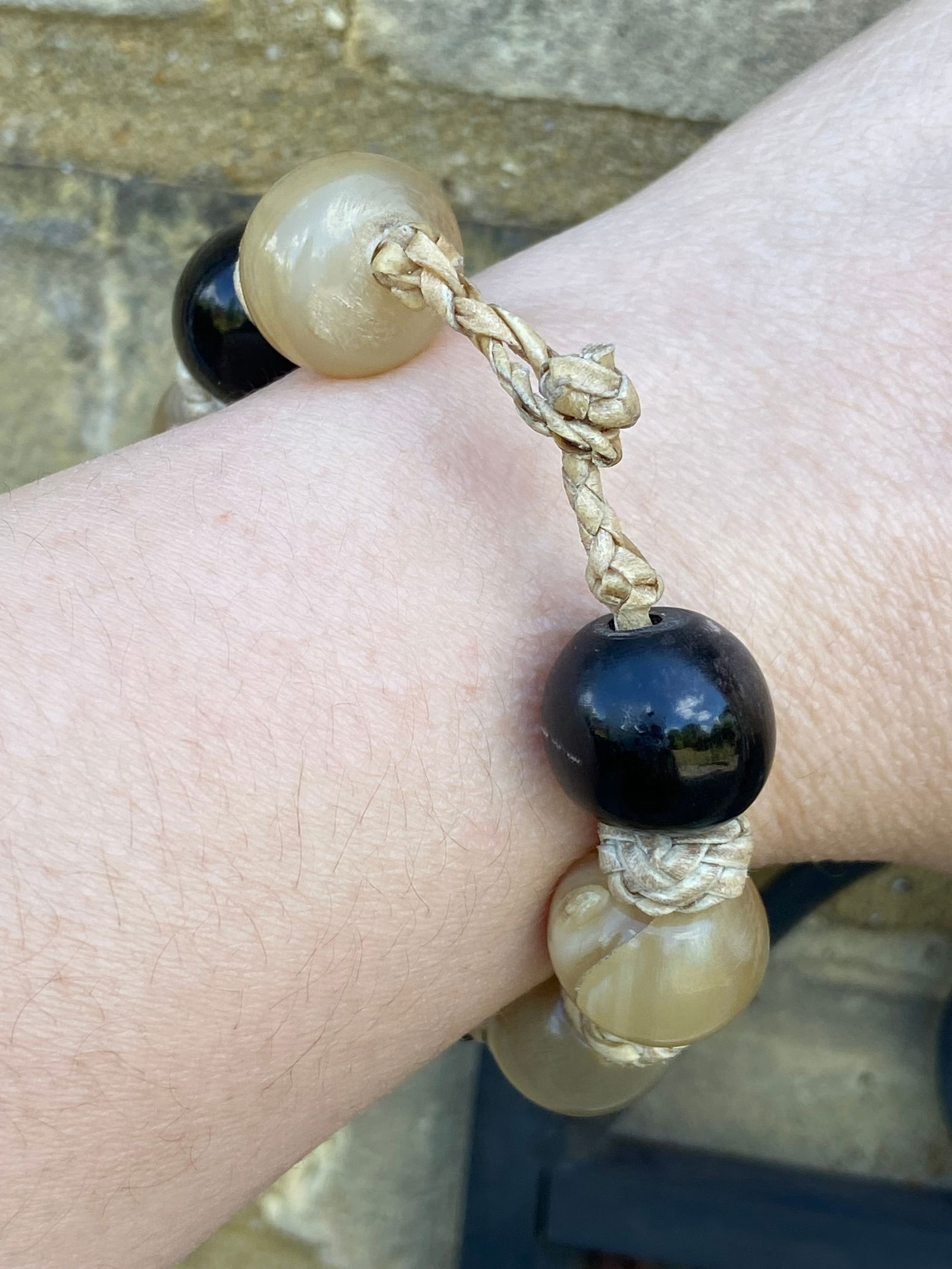 Vintage Braided Leather Bracelet with Mixed Natural Horn Beads, 20cm - 16