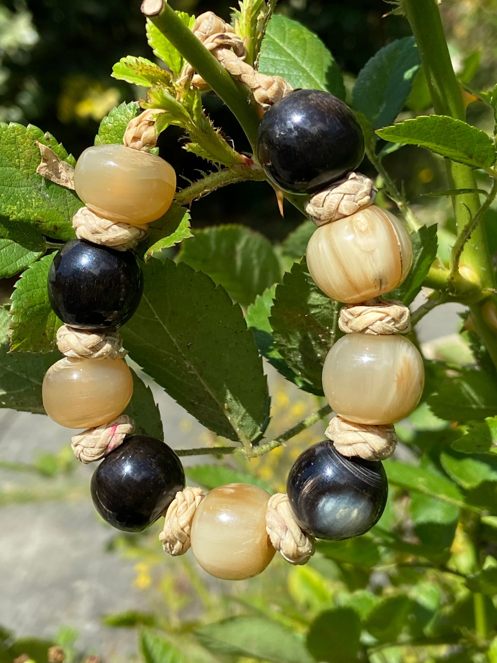 Vintage Braided Leather Bracelet with Mixed Natural Horn Beads, 20cm - 7