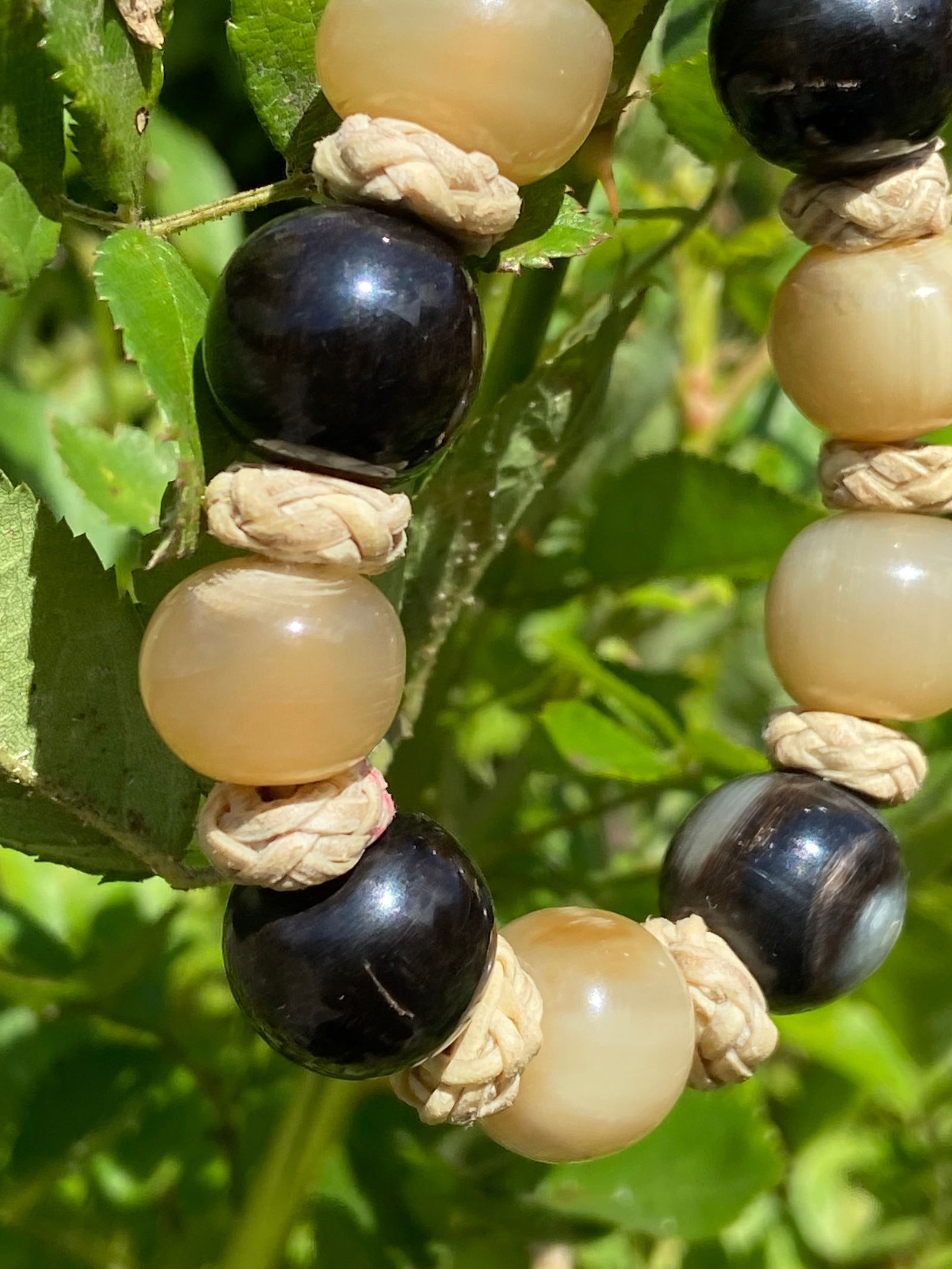 Vintage Braided Leather Bracelet with Mixed Natural Horn Beads, 20cm - 8