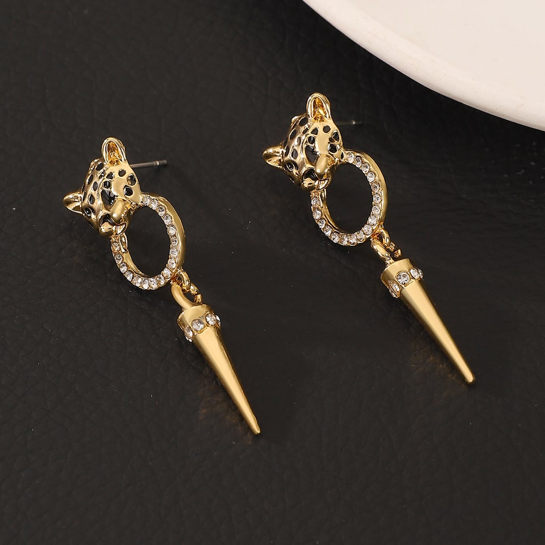 Gold-Plated Leopard Drop Earrings - 5