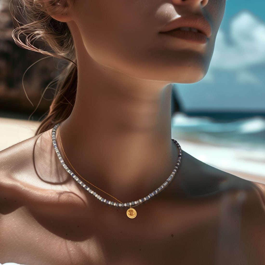 Tanzanite Pearl Necklace 14K Gold - 6