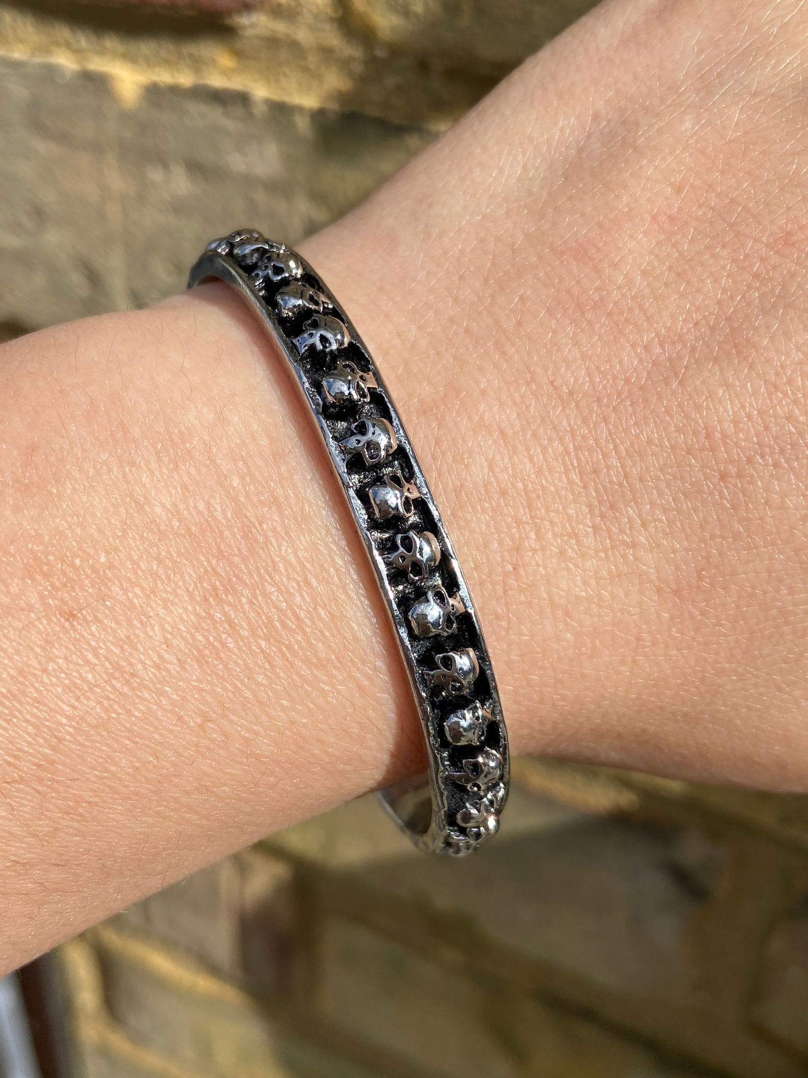 Minimal Skull Open Bangle – Titanium Steel - 6