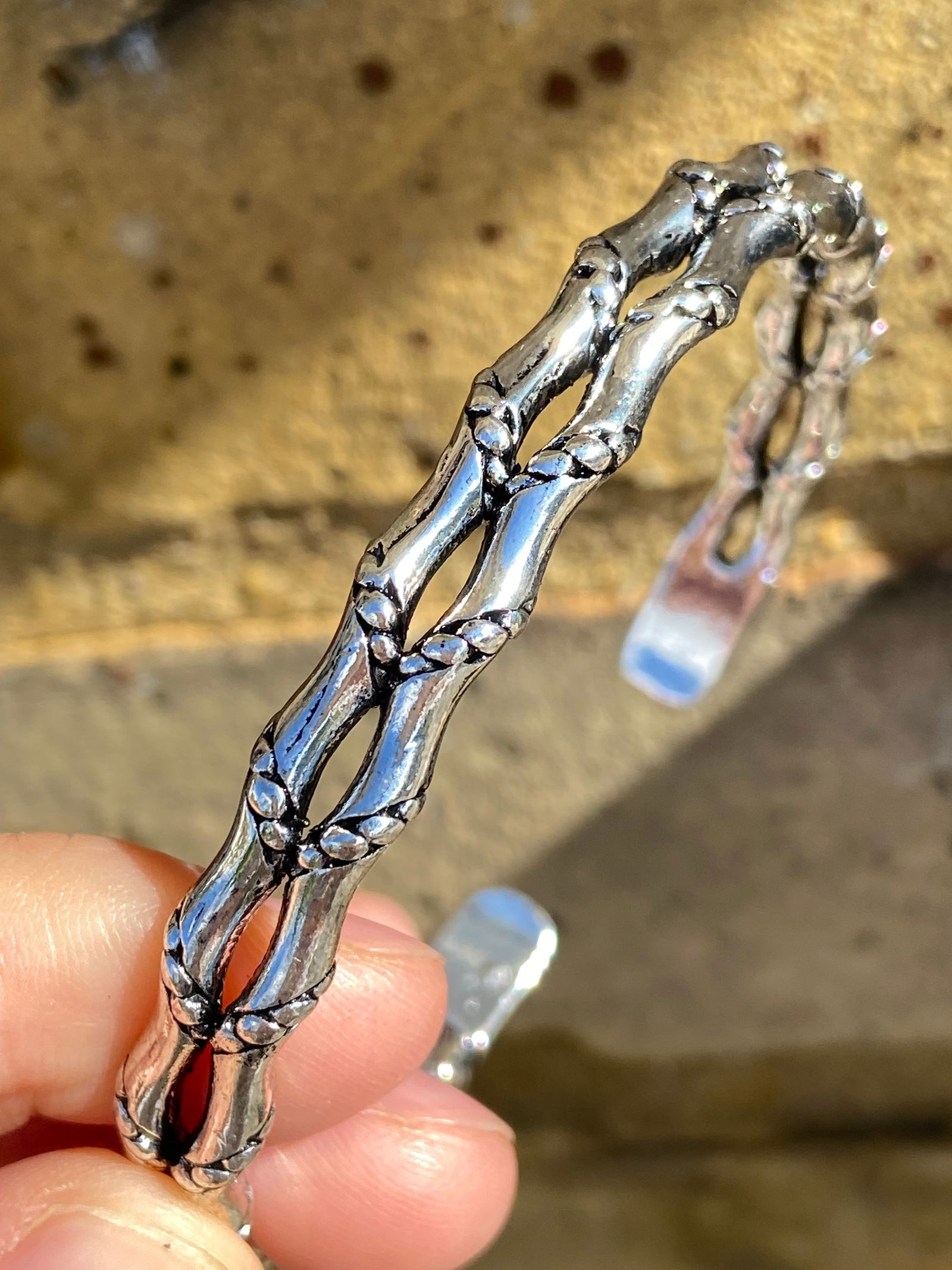 Double Bamboo Segment Open Bangle – Titanium Steel - 2