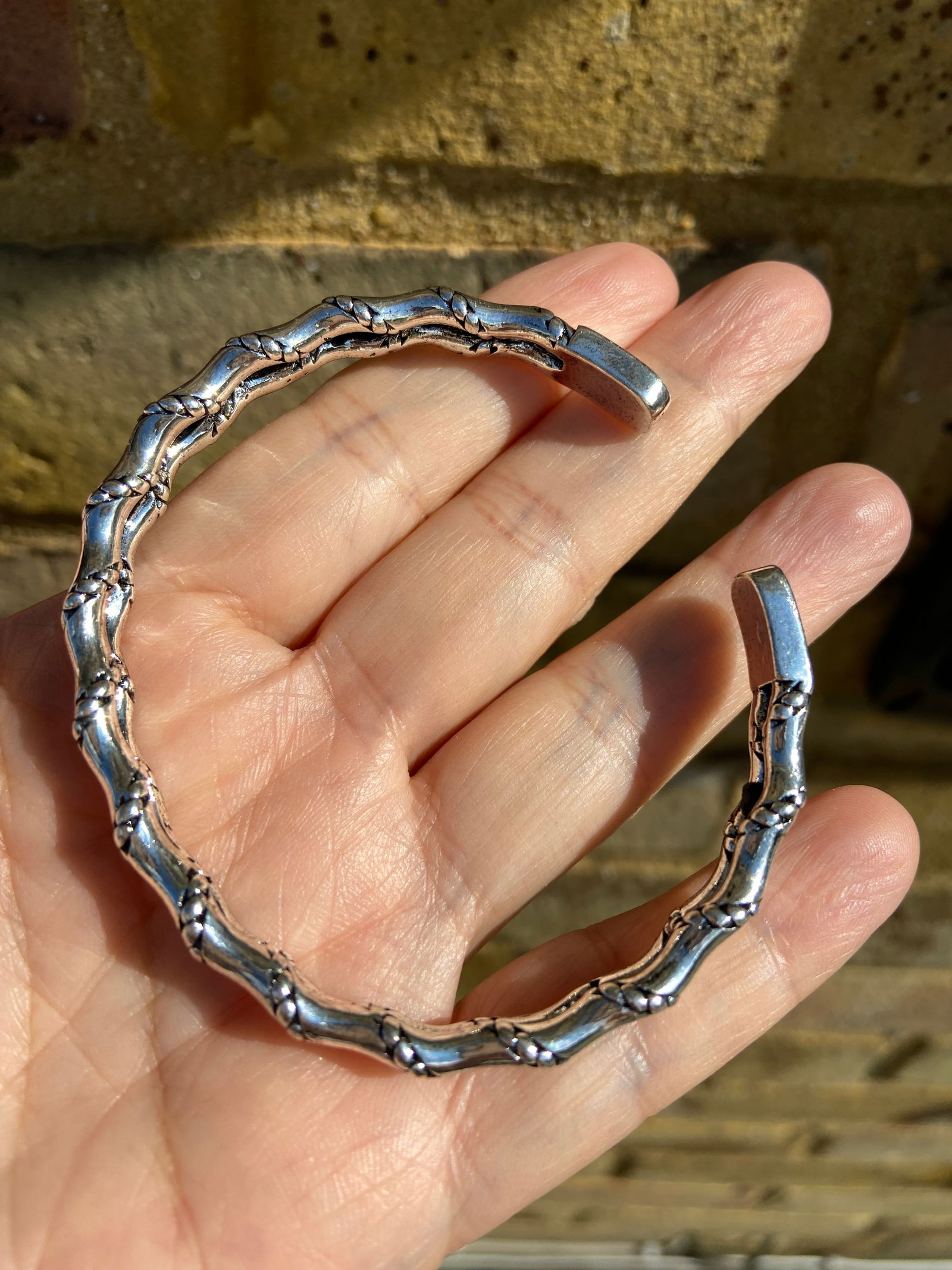 Double Bamboo Segment Open Bangle – Titanium Steel - 3