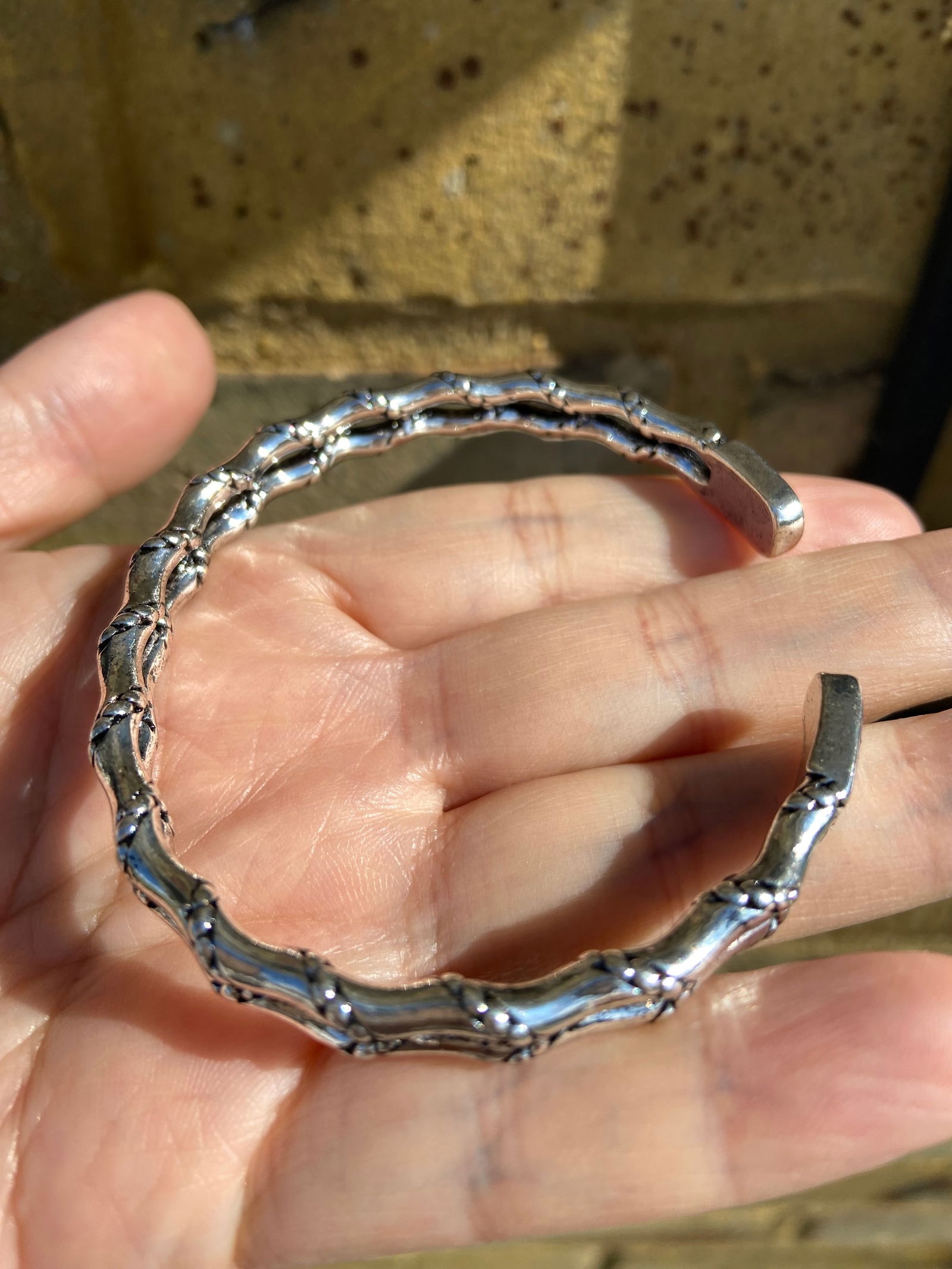 Double Bamboo Segment Open Bangle – Titanium Steel - 4