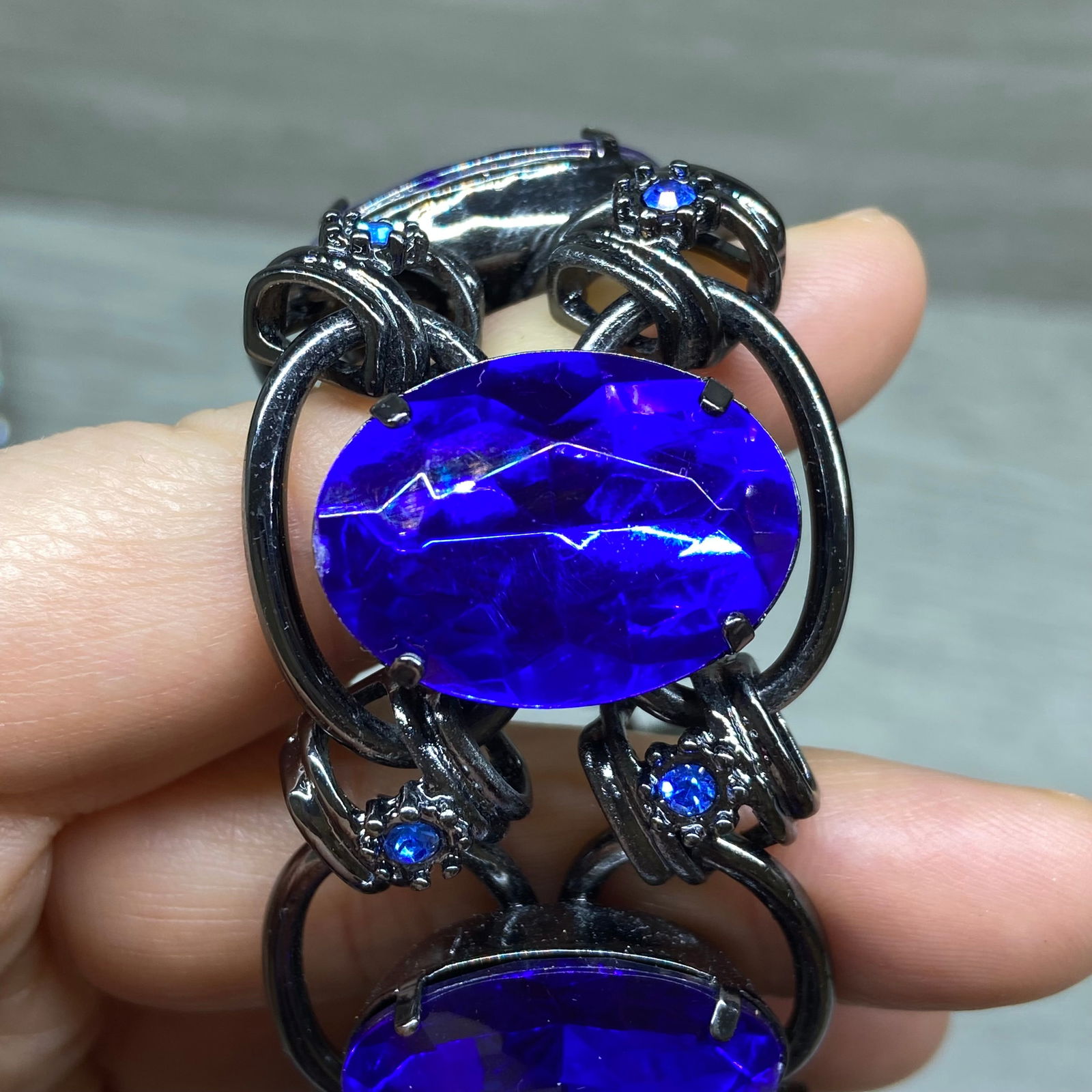 Statement Bracelet with Synthetic Blue Sapphire Inlaid - 10