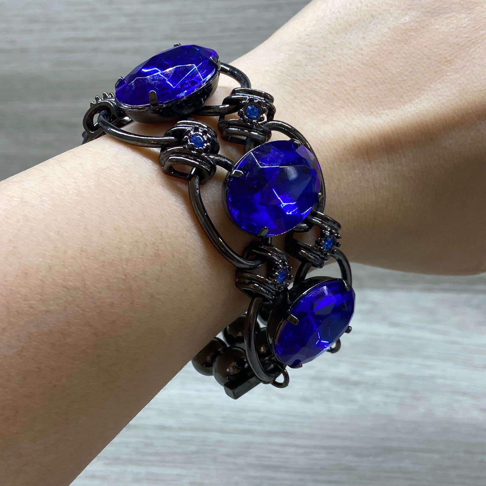 Statement Bracelet with Synthetic Blue Sapphire Inlaid - 11