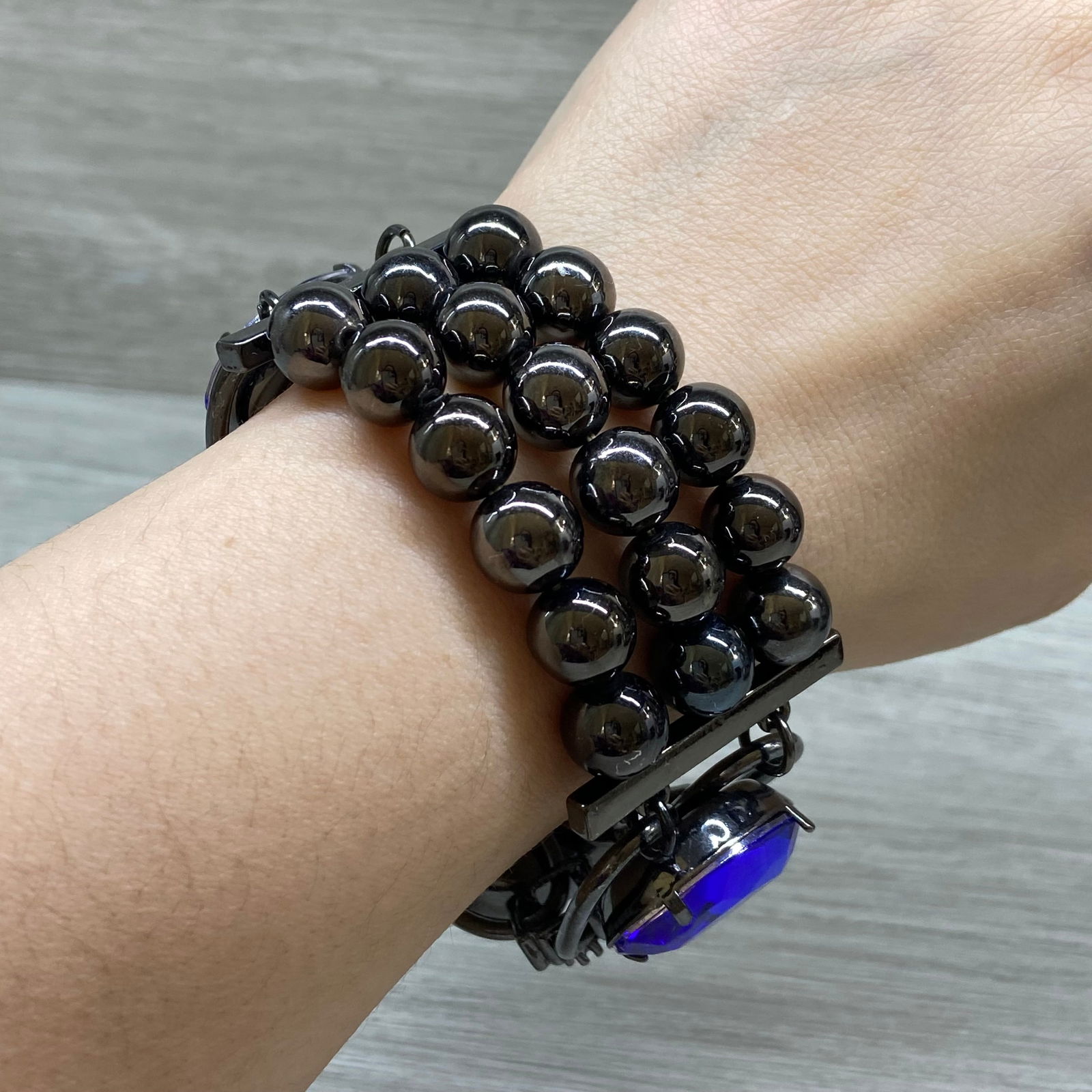 Statement Bracelet with Synthetic Blue Sapphire Inlaid - 12