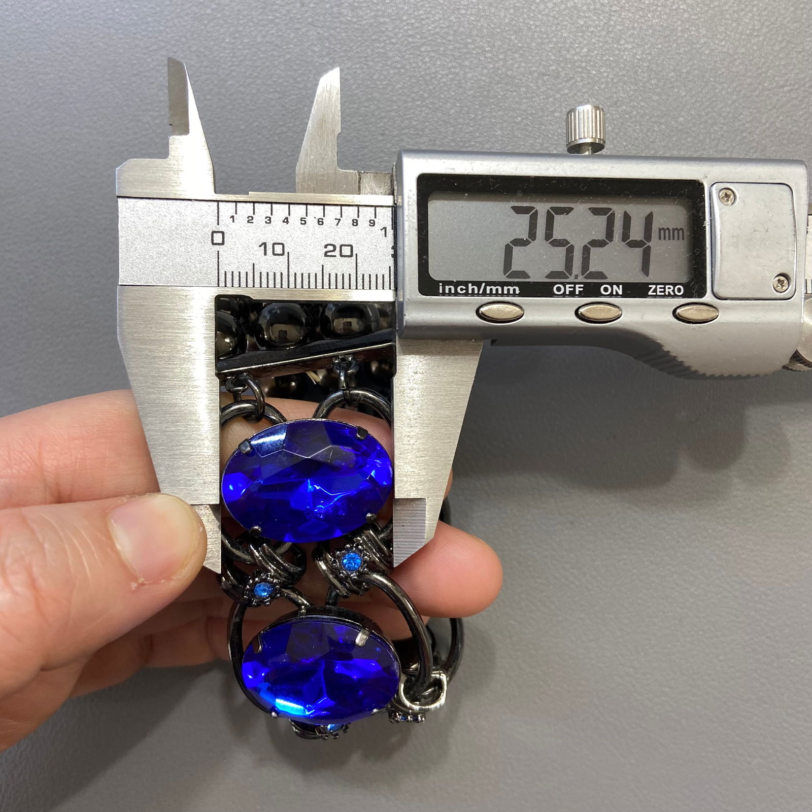 Statement Bracelet with Synthetic Blue Sapphire Inlaid - 14