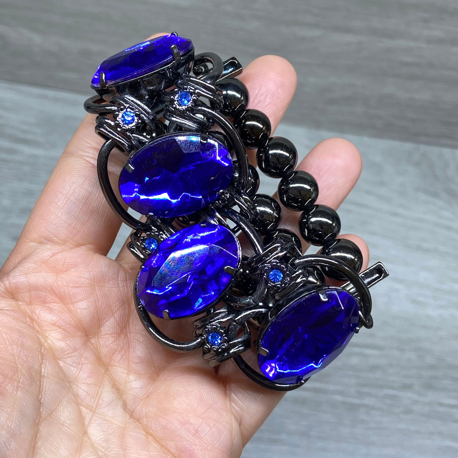 Statement Bracelet with Synthetic Blue Sapphire Inlaid - 6