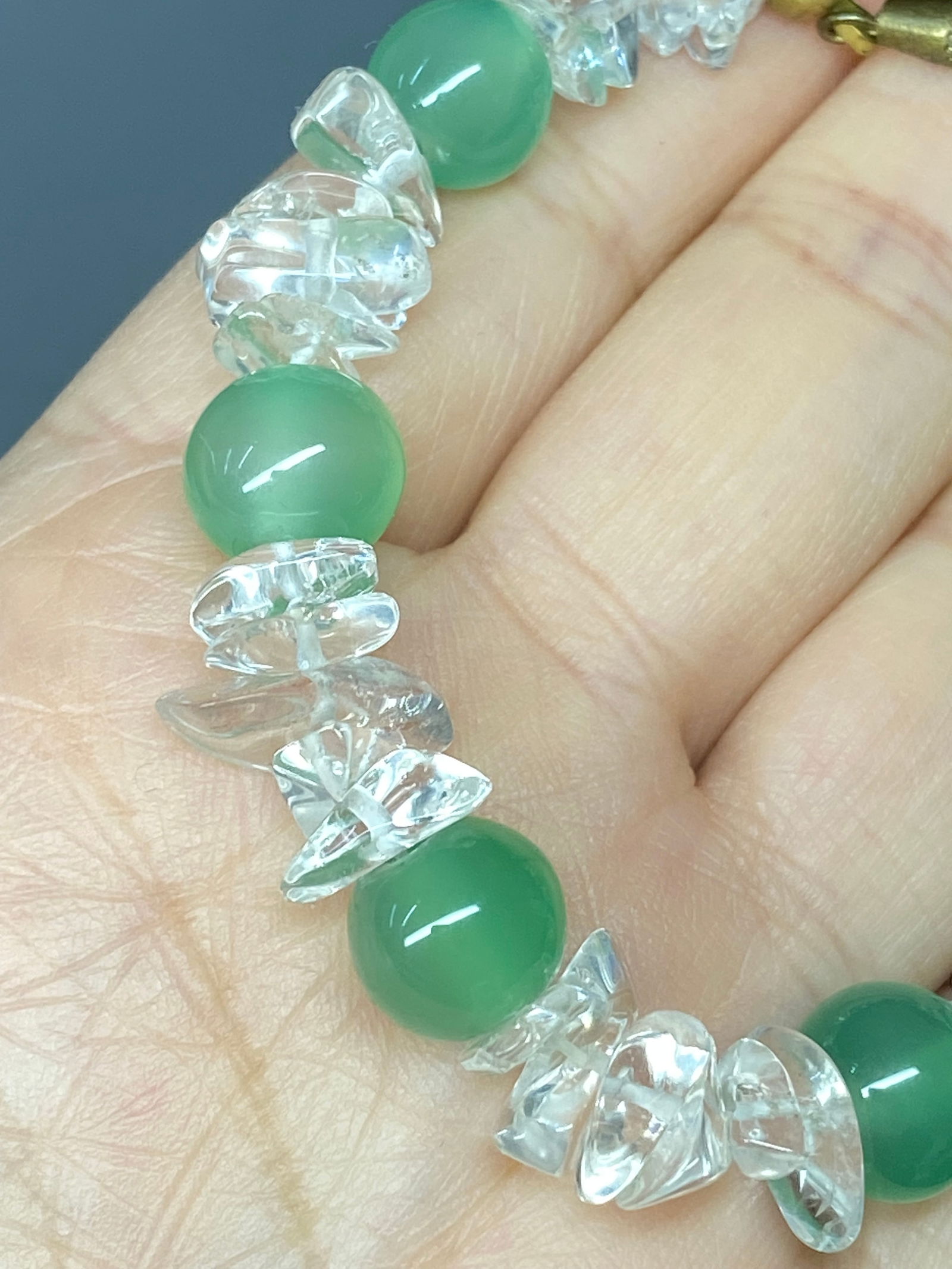 Vintage Green Chalcedony and Rock Crystal Bead Bracelet - 6