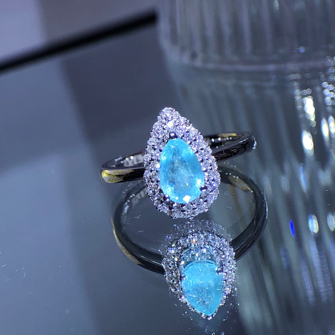 14K GOLD 0.95 CTW NATURAL PARAIBA TOURMALINE & DIAMOND RING - 2