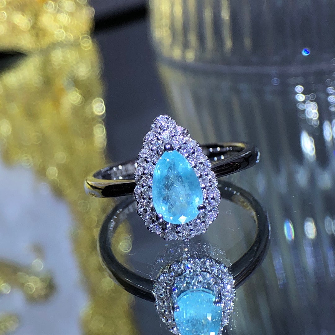 14K GOLD 0.95 CTW NATURAL PARAIBA TOURMALINE & DIAMOND RING - 5