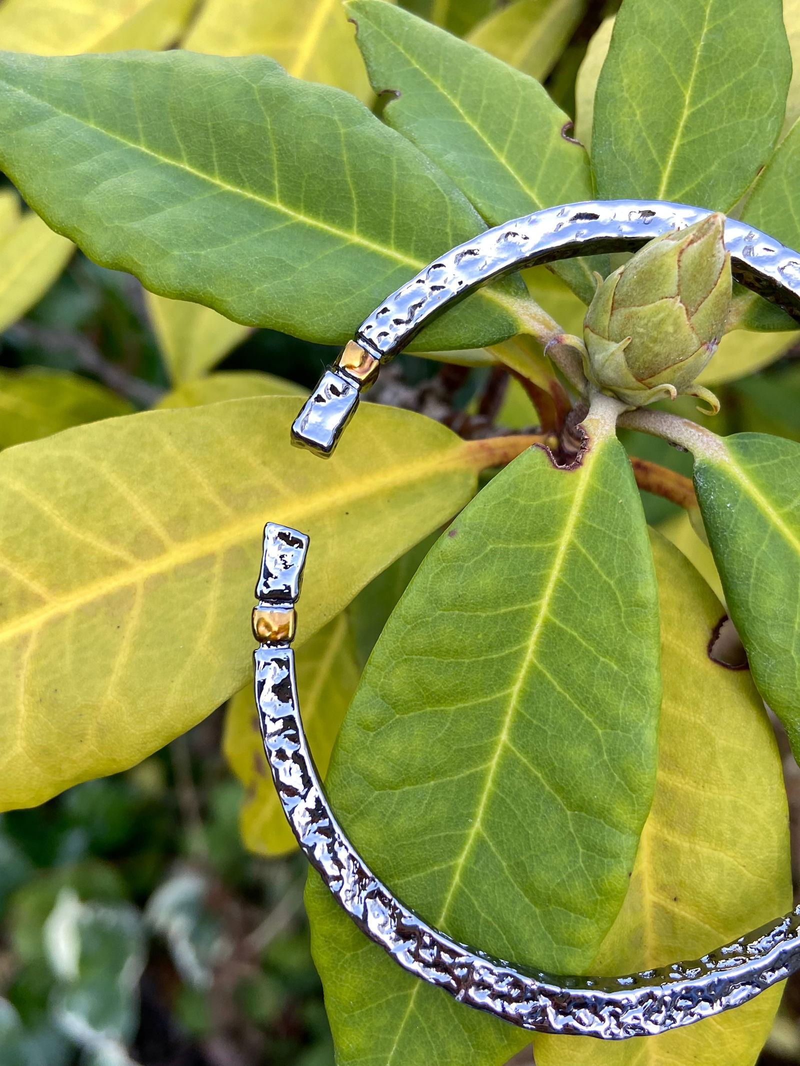 Forged Midnight Bangle – Textured Titanium Steel with Gold Accents - 3