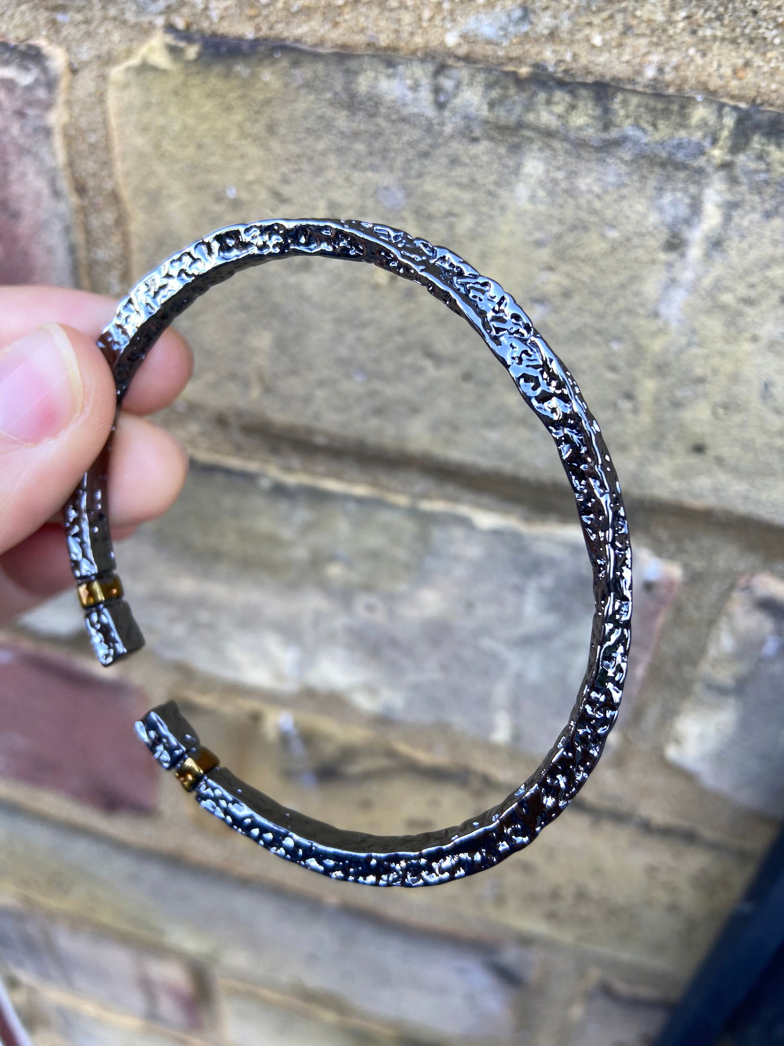 Forged Midnight Bangle – Textured Titanium Steel with Gold Accents - 6