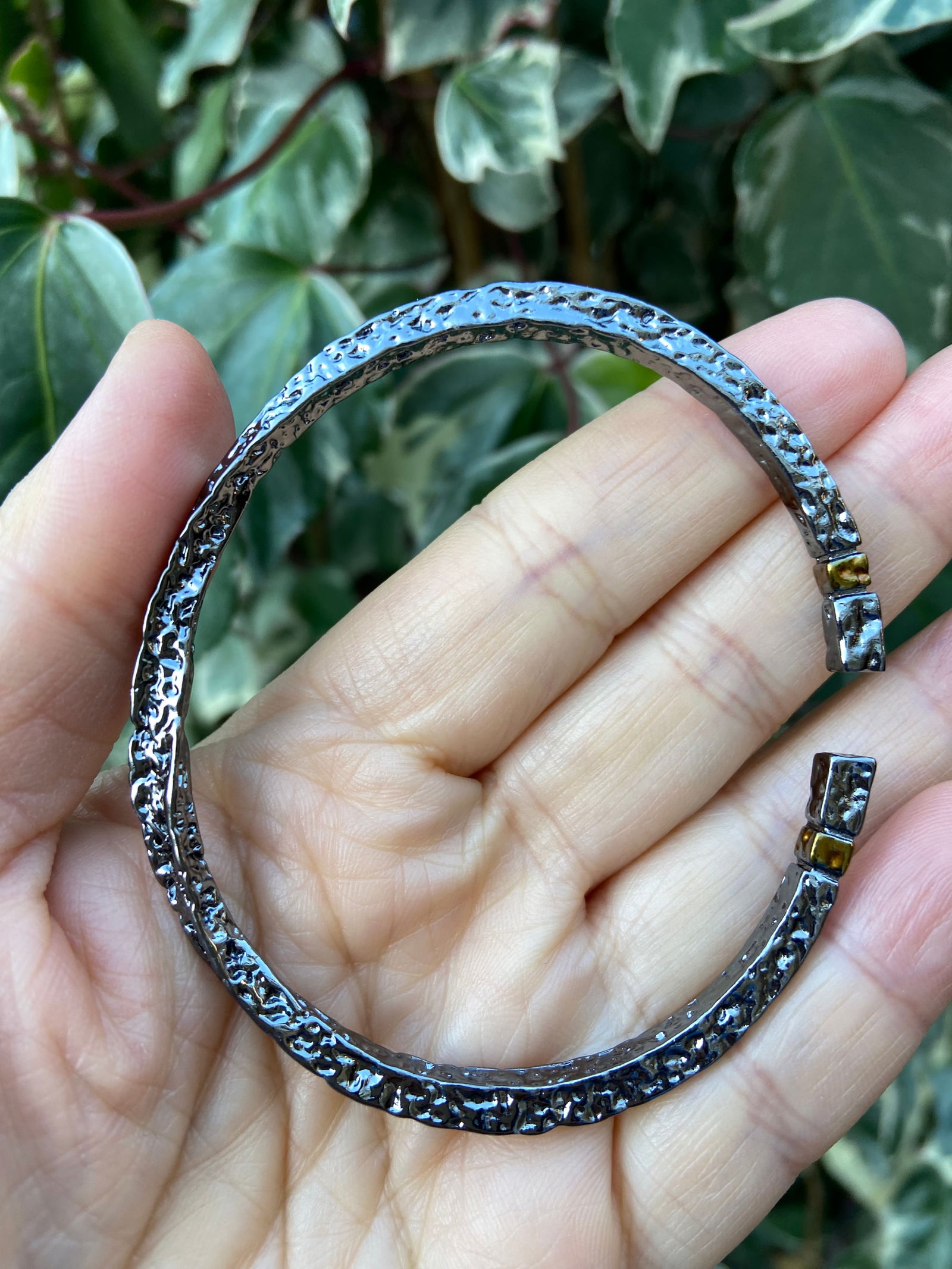 Forged Midnight Bangle – Textured Titanium Steel with Gold Accents - 7