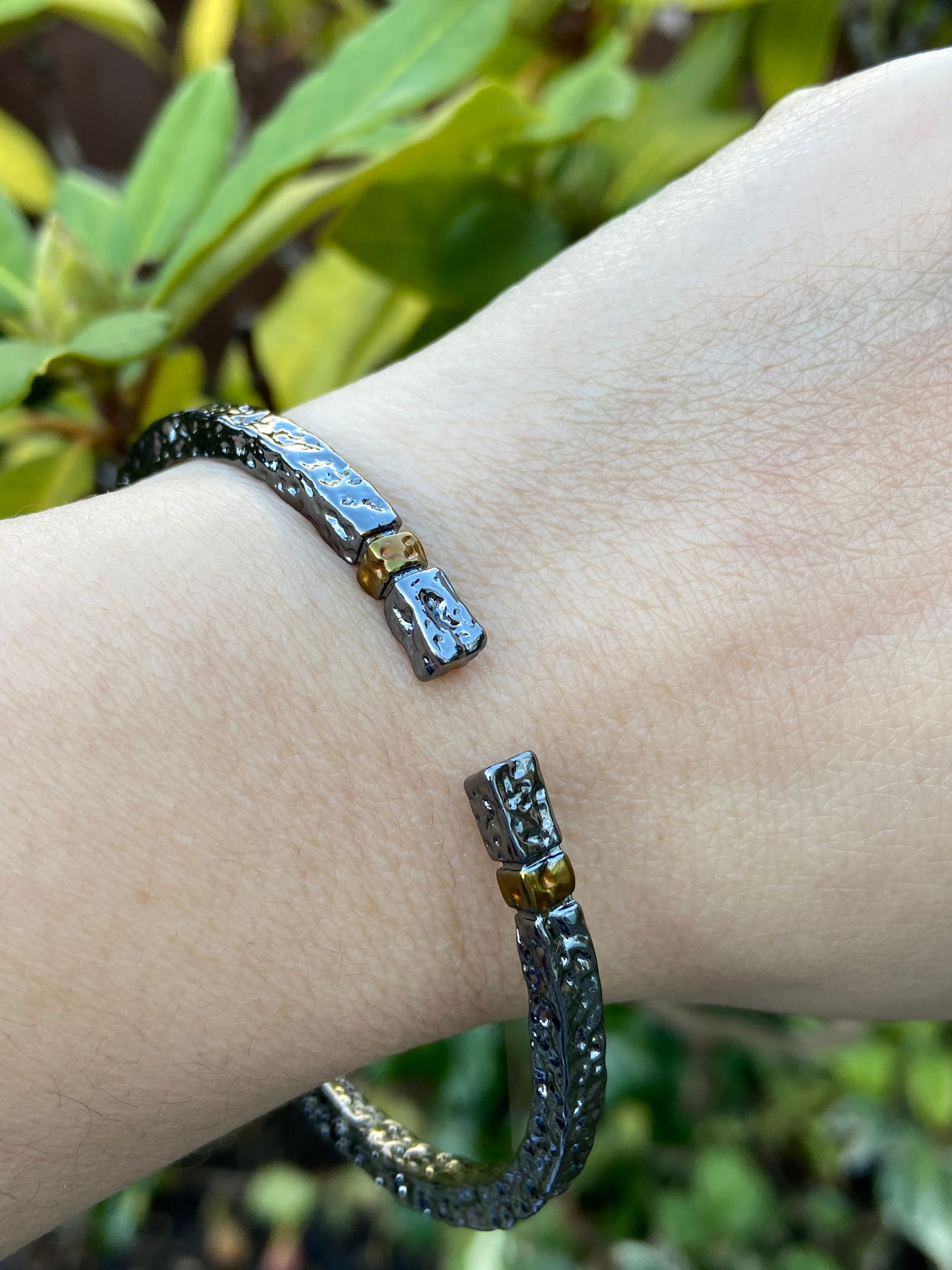 Forged Midnight Bangle – Textured Titanium Steel with Gold Accents - 8