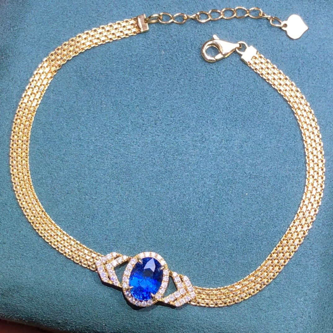 14K GOLD 1.92 CTW NATURAL SAPPHIRE & DIAMOND BRACELET - 2
