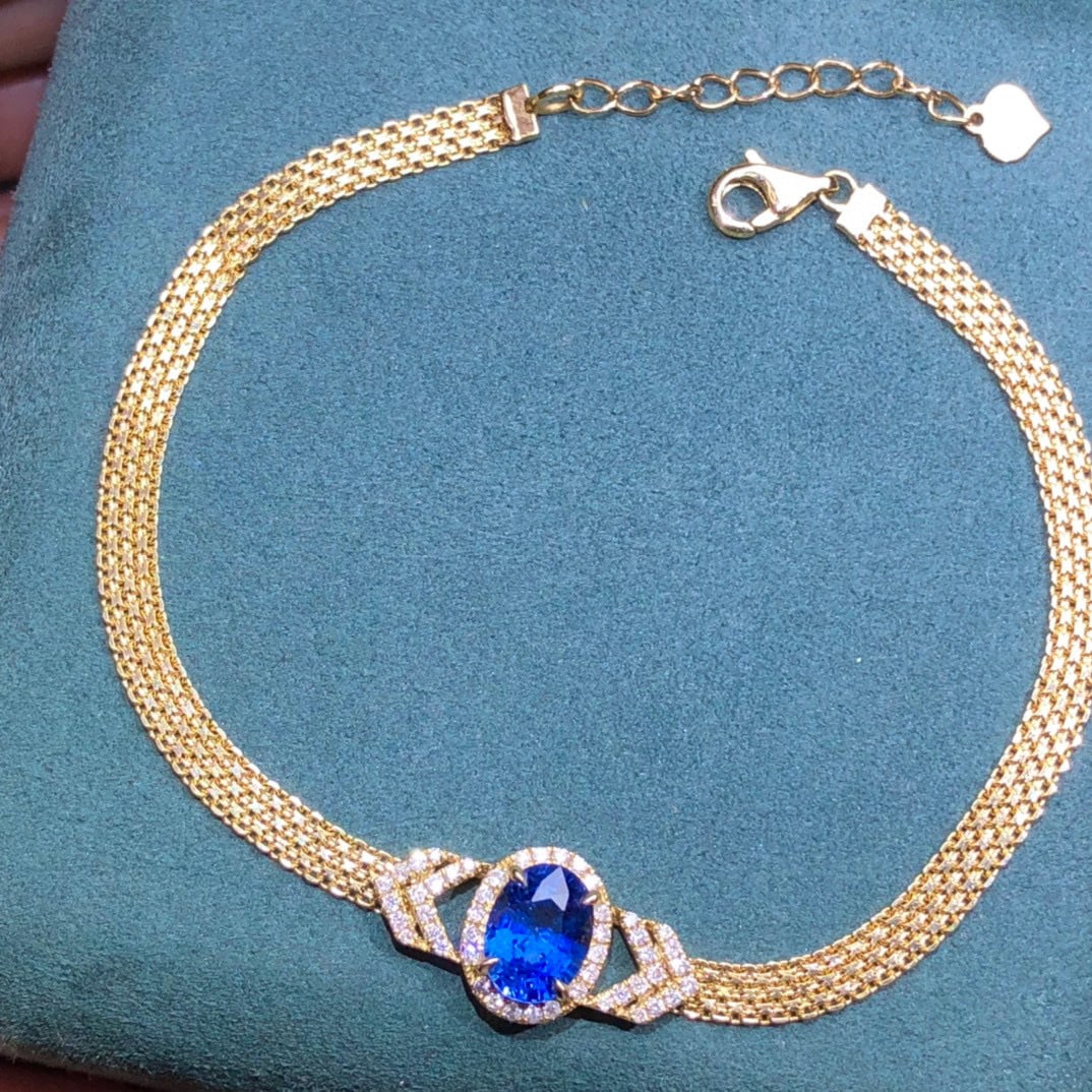 14K GOLD 1.92 CTW NATURAL SAPPHIRE & DIAMOND BRACELET - 4