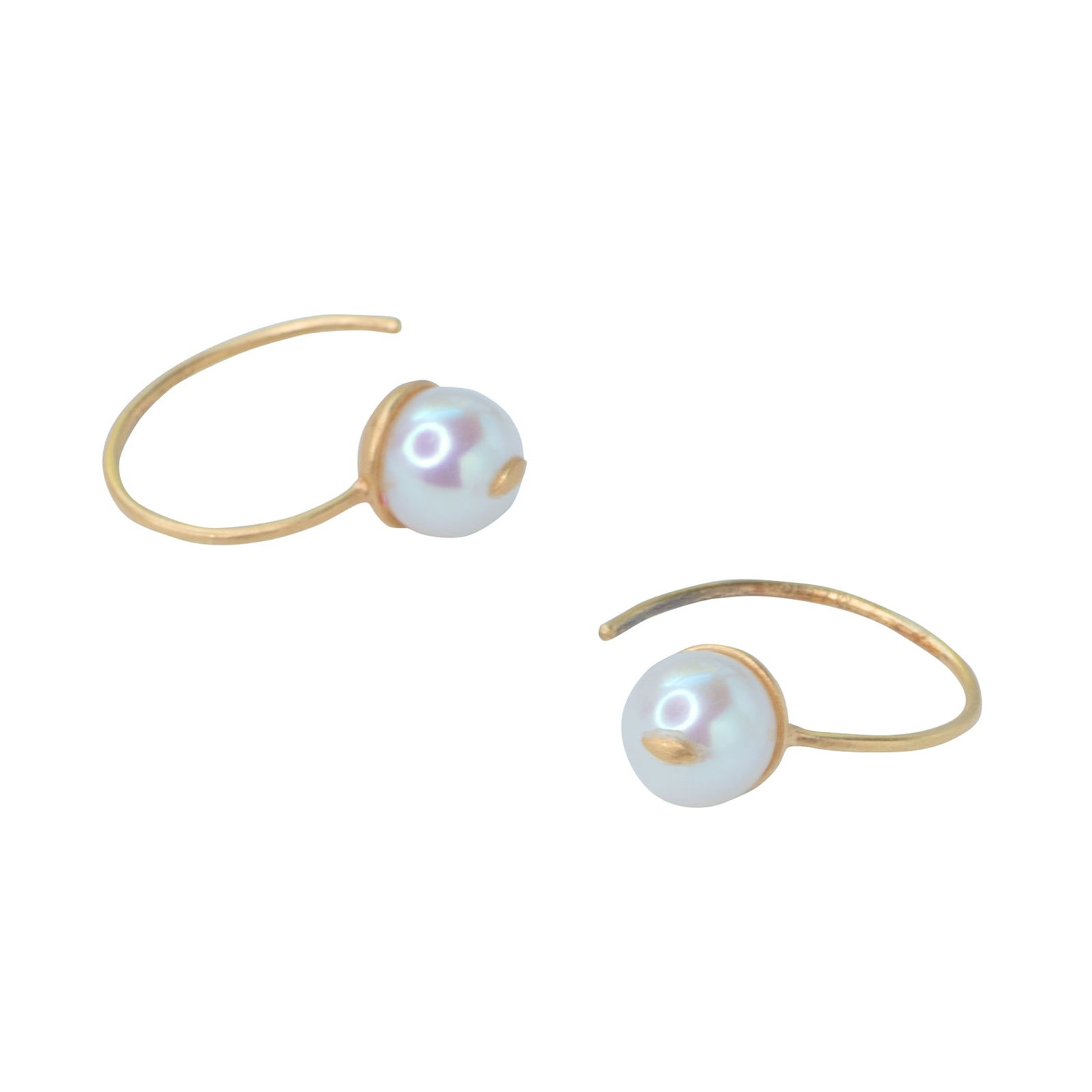 Cat Eye Pearl 18K Gold Hook Earring - 5