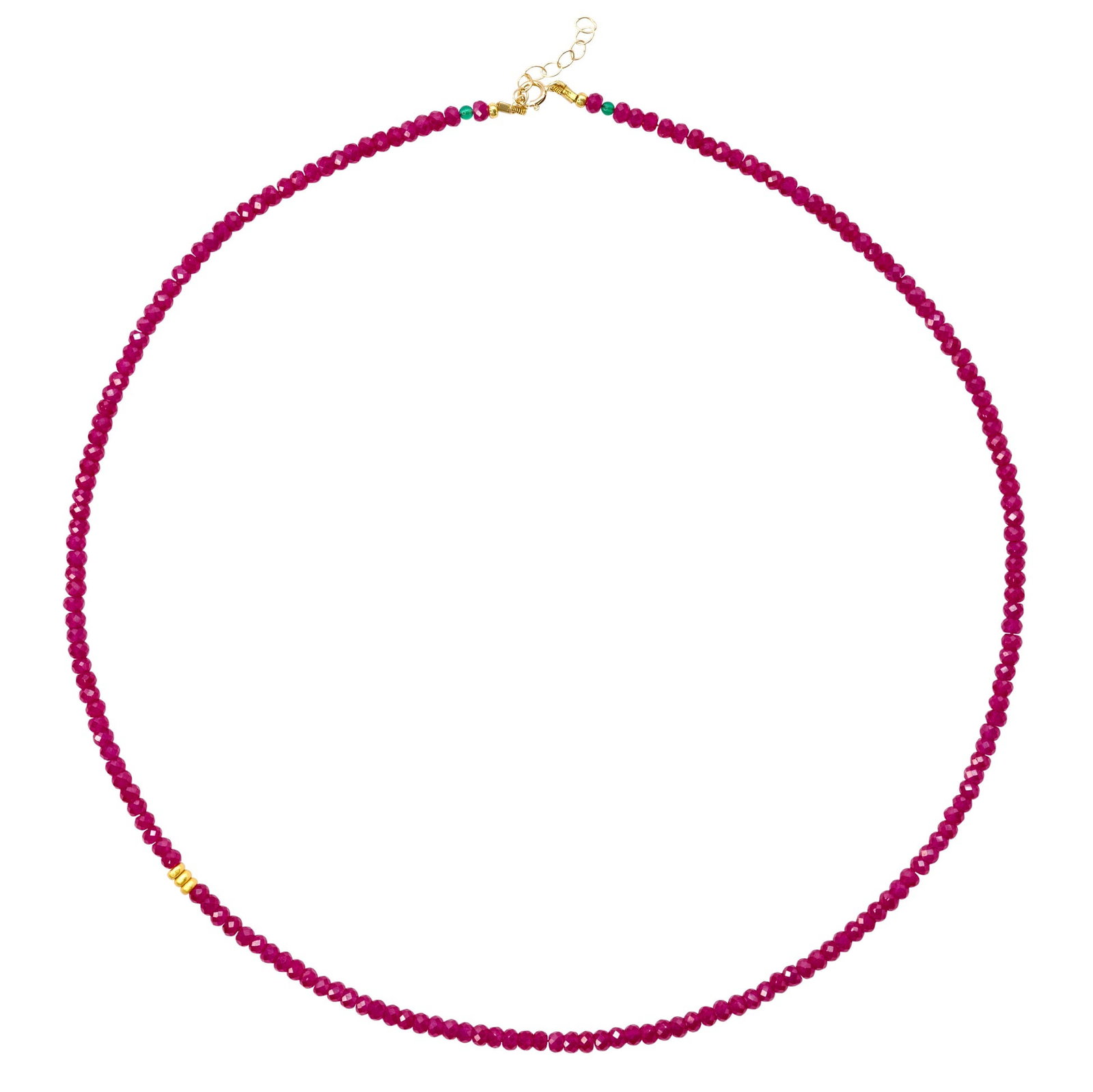 Birthstone July Ruby Necklace 18K Gold: Title:Birthstone July Ruby Necklace 18K Gold Description:This vibrant ruby necklace from Bombyx House exudes feminine power. The rich gemstone strand commands attention with its captivating hue. 16" T