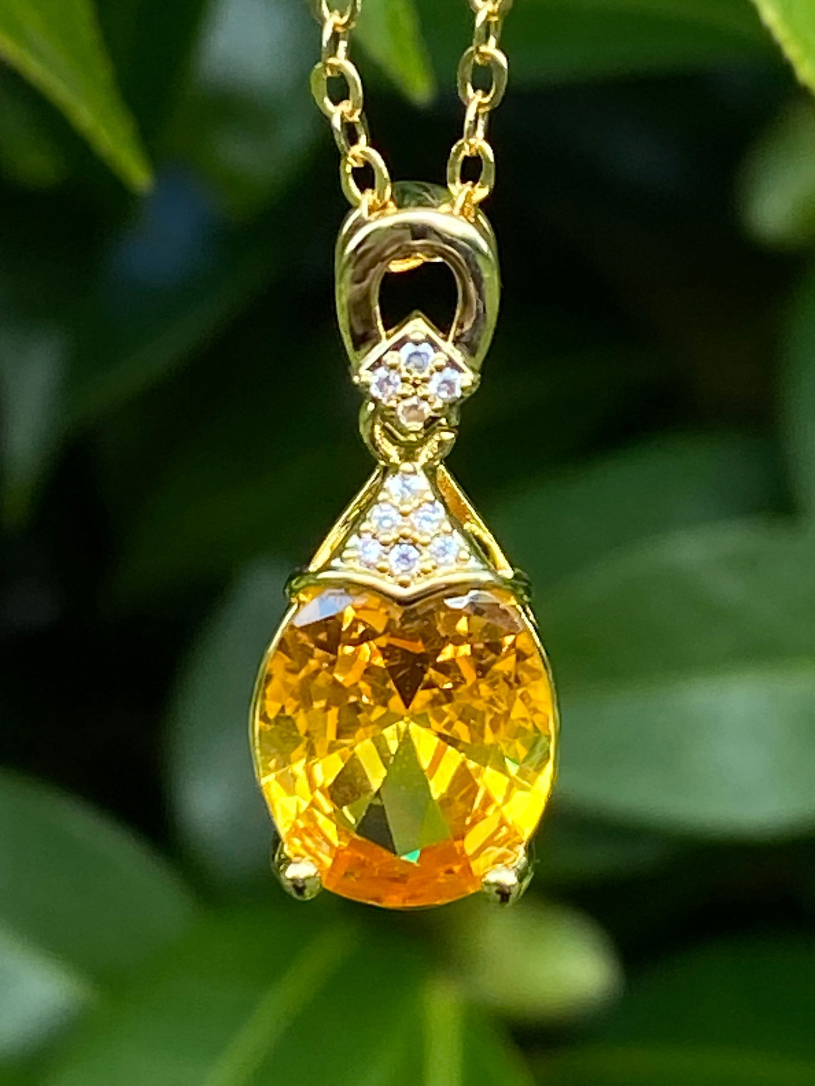 18k White Gold plated Cushion Cut Teardrop Created Sapphire Moissanite Pendant Necklace - 7