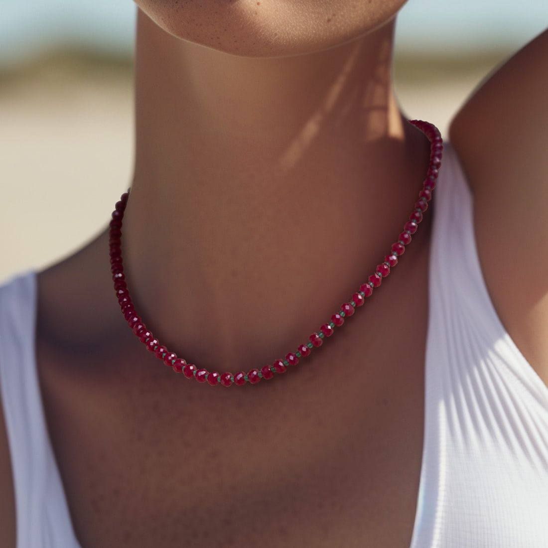 Jumbo Ruby Green Agate Necklace 14K Gold - 8