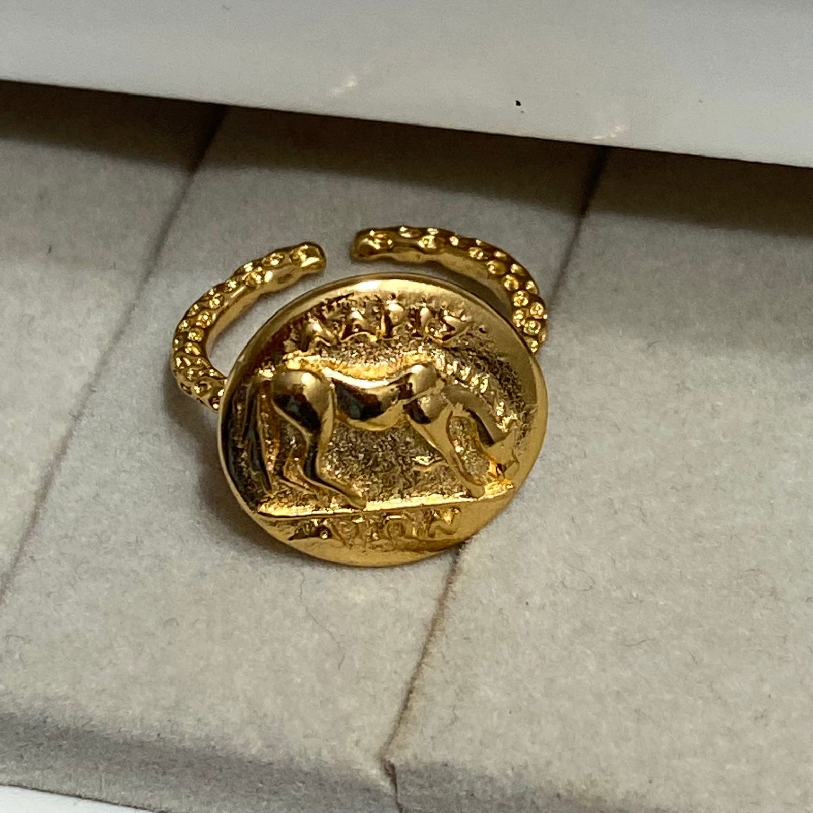 18K Gold Plated Horse Signet Pinky Ring Handmade Statement Ring - 2