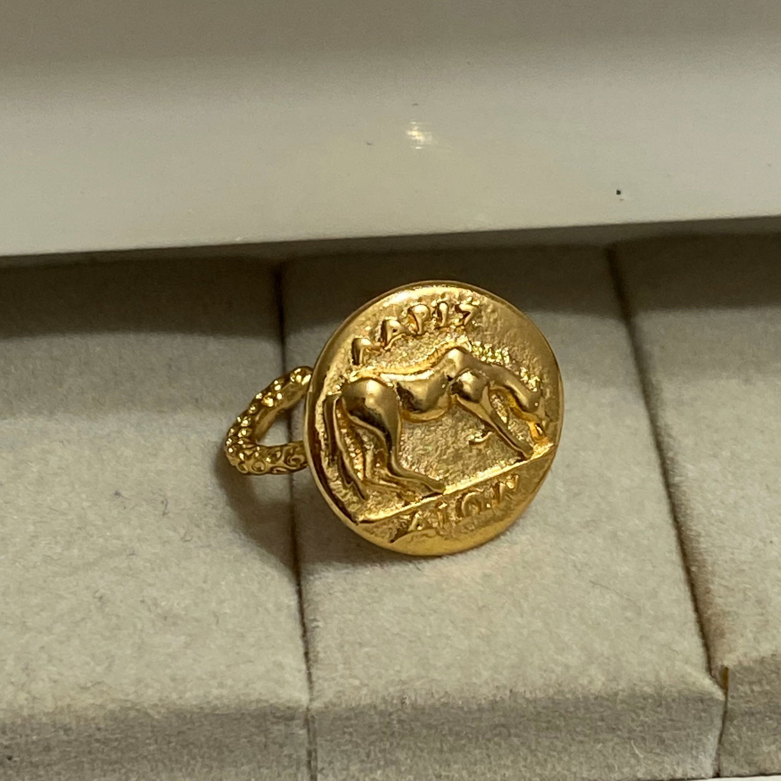 18K Gold Plated Horse Signet Pinky Ring Handmade Statement Ring - 3