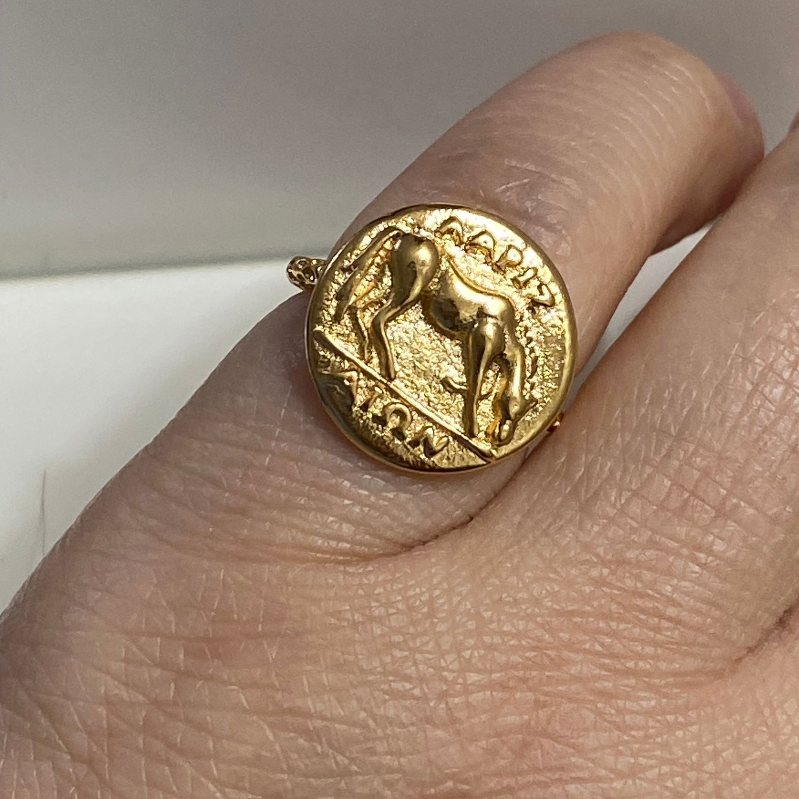 18K Gold Plated Horse Signet Pinky Ring Handmade Statement Ring - 6