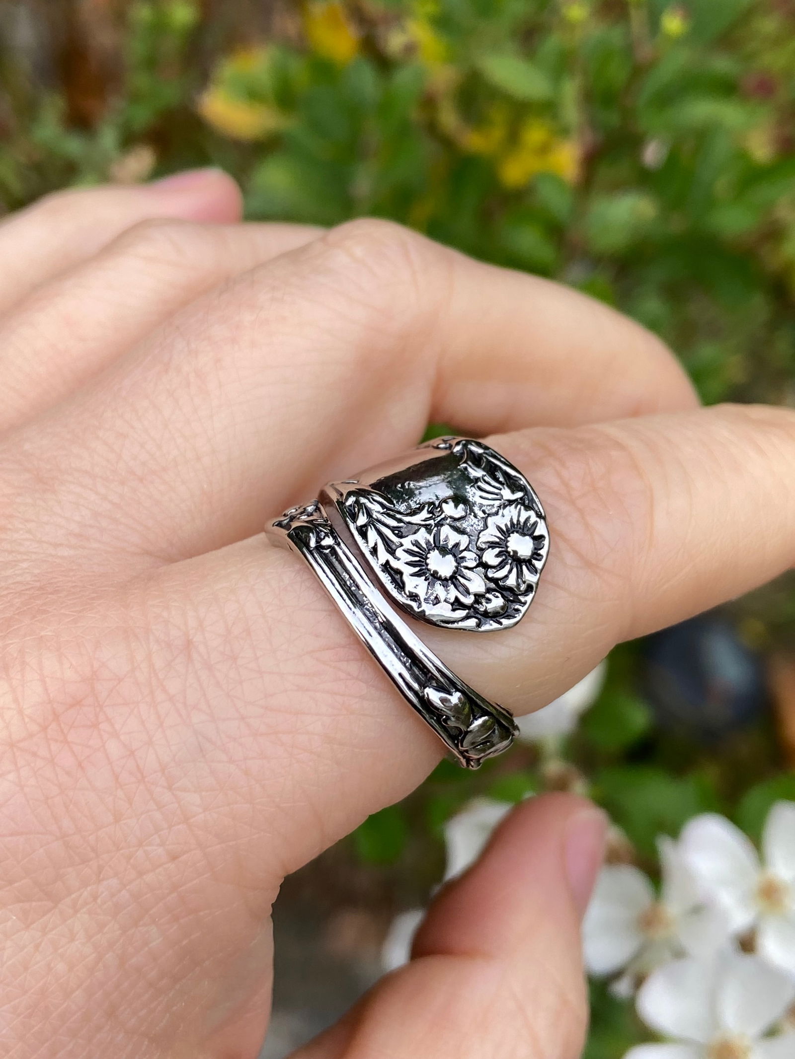 Retro daisy flower spoon ring - 3