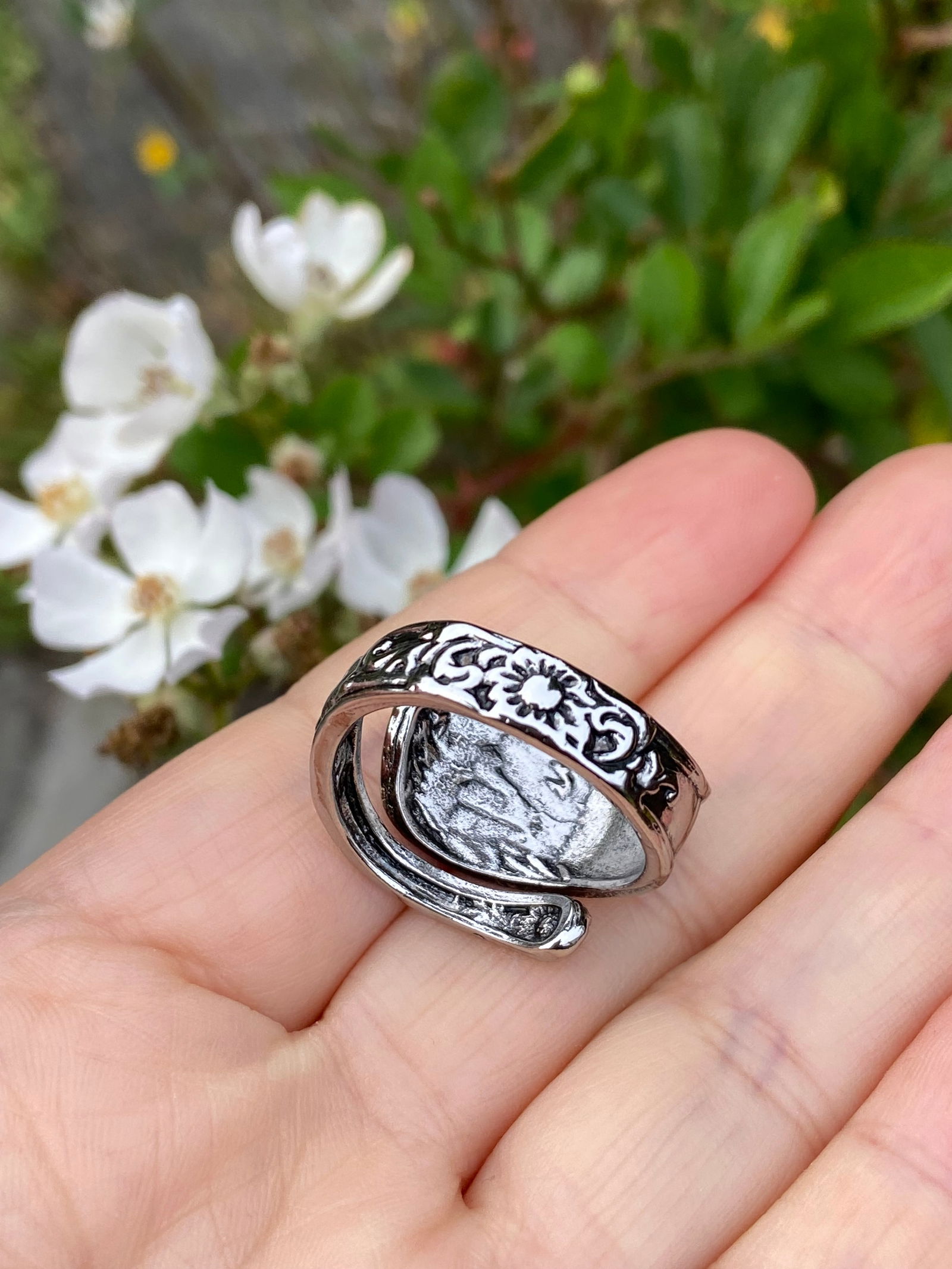Retro daisy flower spoon ring - 5