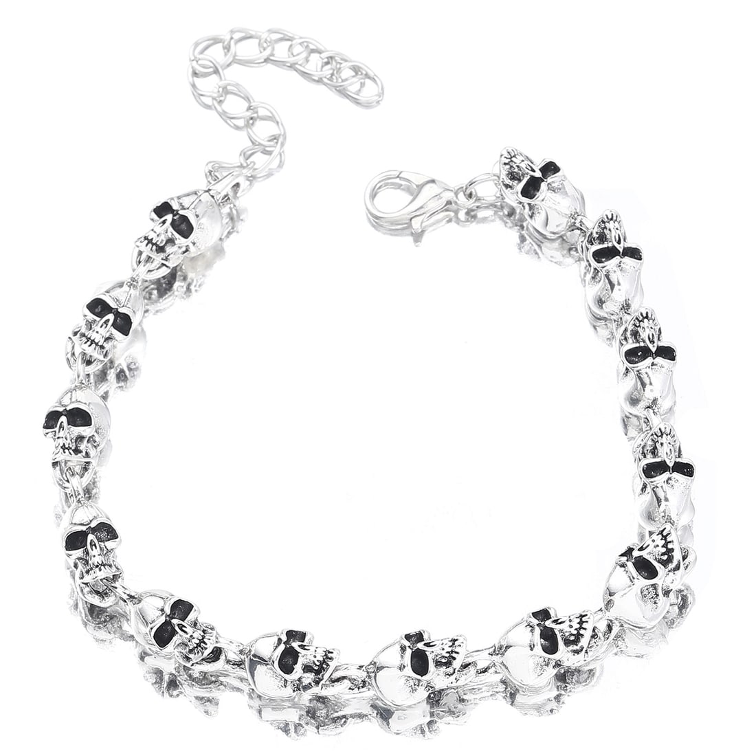 Titanium Steel Skull Bracelet – 14 Skull Beads, Gothic Punk Jewelry: Title:Titanium Steel Skull Bracelet – 14 Skull Beads, Gothic Punk Jewelry Description:Elevate your style with this titanium steel skull bracelet. Featuring 14 detailed skull beads, this bracelet