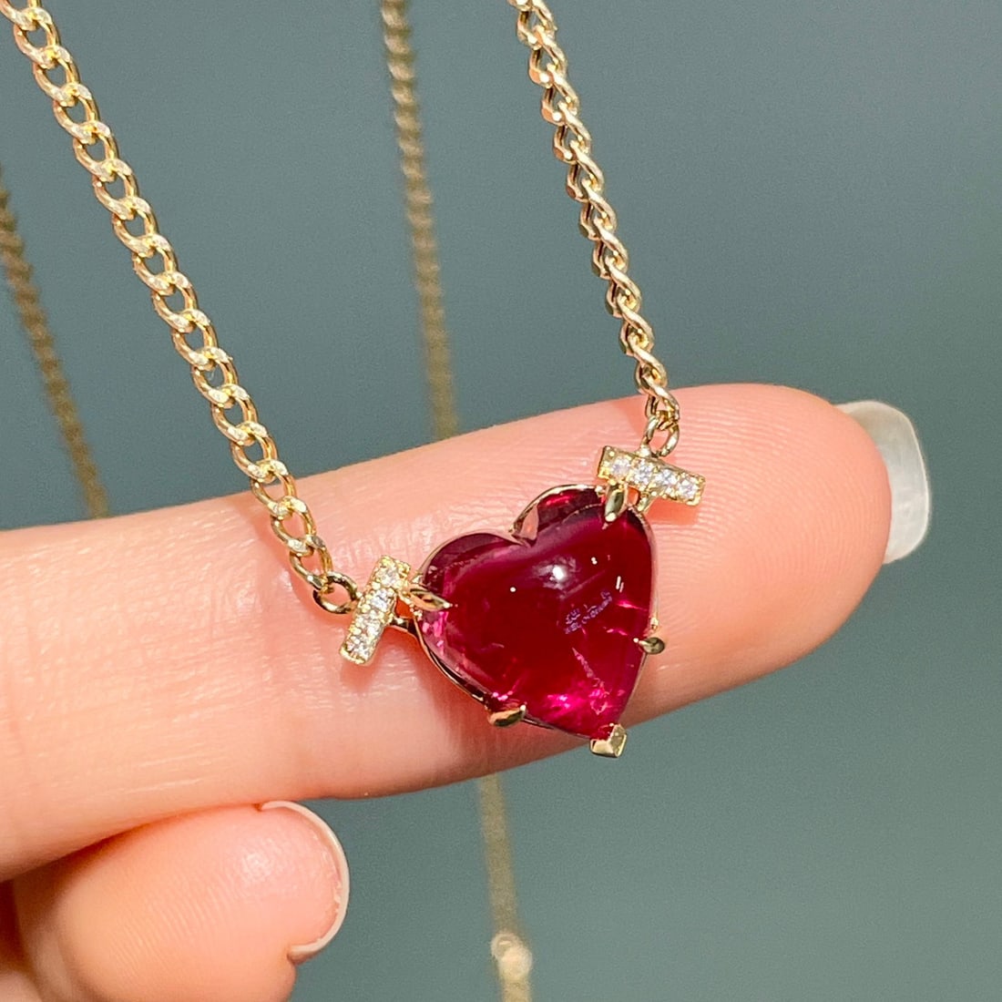 14K GOLD 3.51 CT NATURAL TOURMALINE & DIAMOND NECKLACE - 3