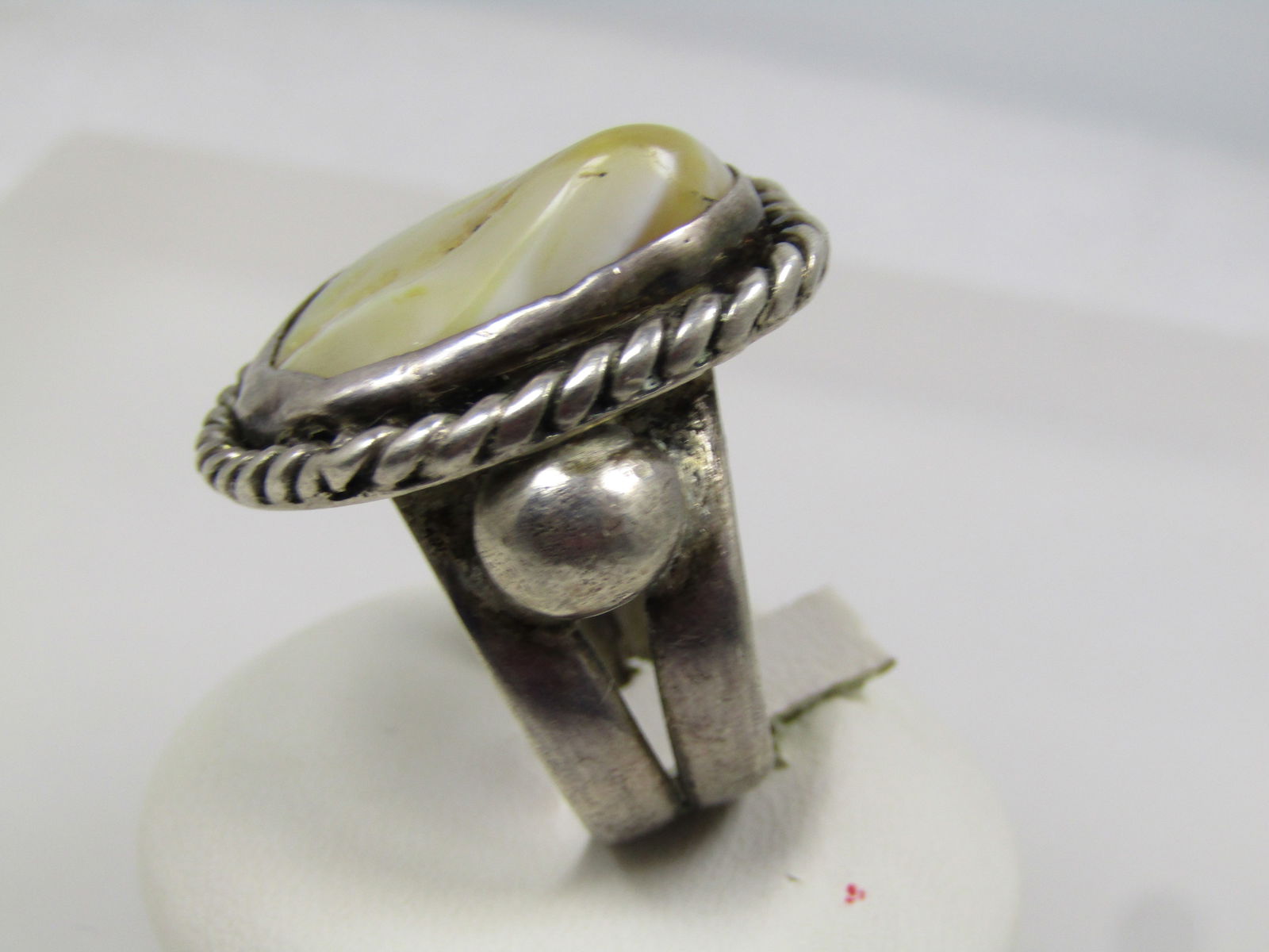Vintage Sterling Yellow Banded Agate Southwestern Rng, Sz. 11, Men's/Unisex, 1940's - 4