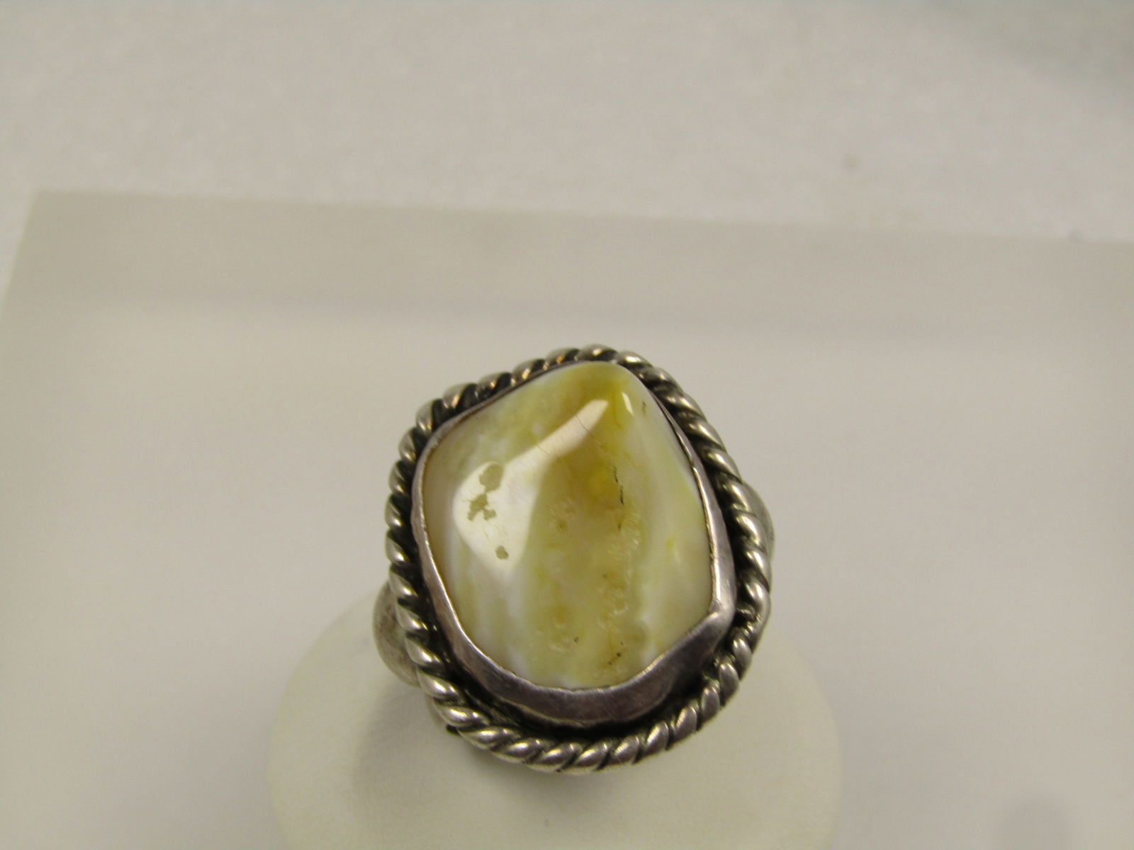 Vintage Sterling Yellow Banded Agate Southwestern Rng, Sz. 11, Men's/Unisex, 1940's - 5