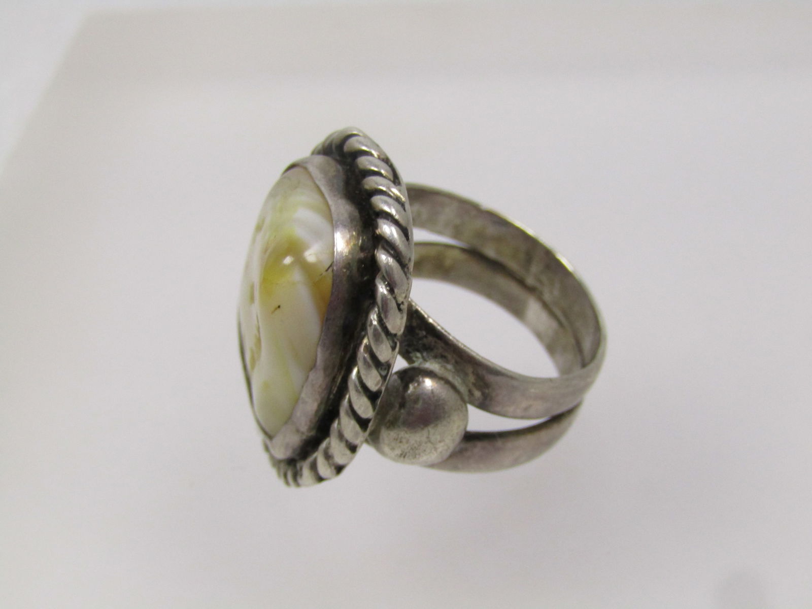 Vintage Sterling Yellow Banded Agate Southwestern Rng, Sz. 11, Men's/Unisex, 1940's - 6