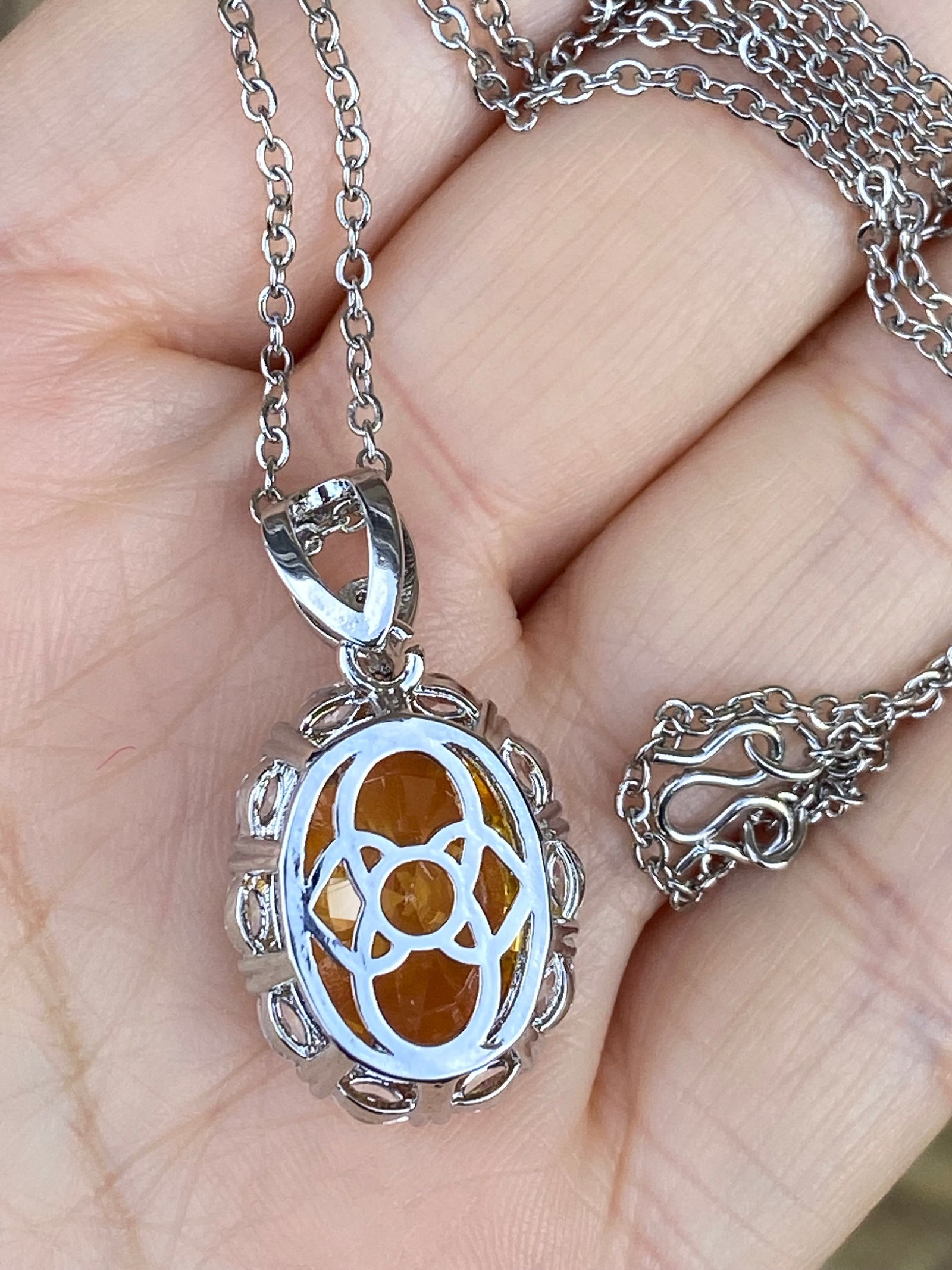 18k White Gold plated Cushion Cut Pigeon Egg Created Yellow Sapphire Moissanite Pendant Necklace - 9