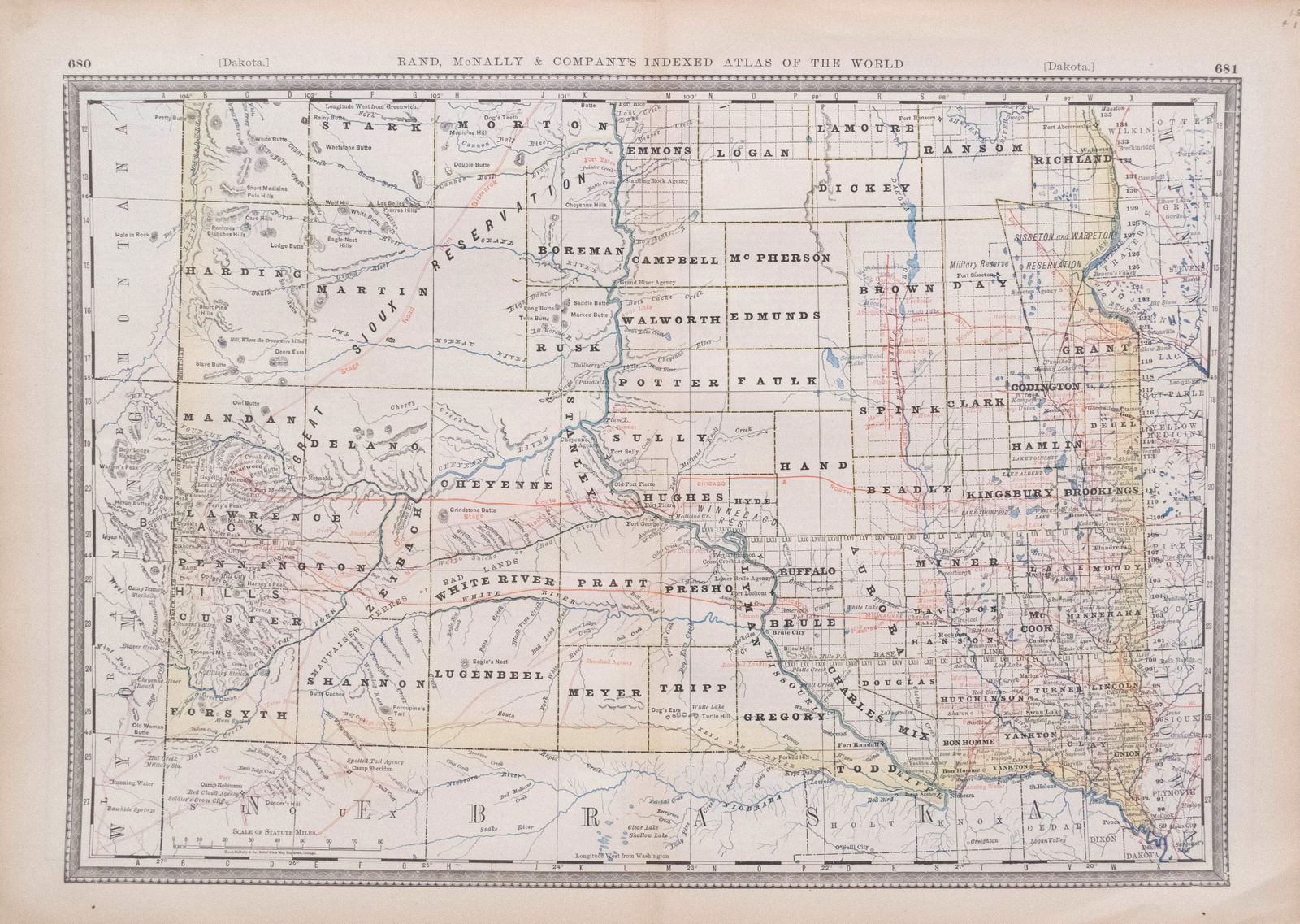 1882 Rand McNally Map of South Dakota -- Rand McNally & Company's Indexed Atlas of the World (1 of 1)
