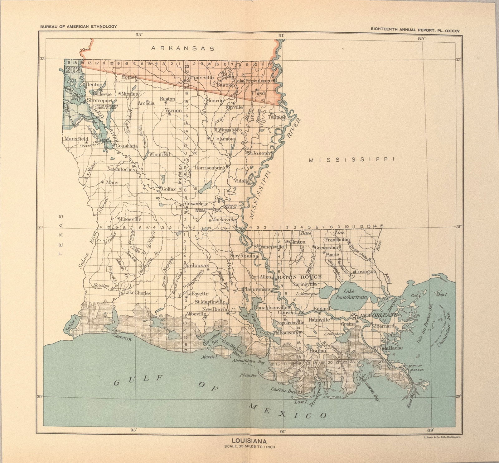 1899 US Dept. of Interior Survey Map of Louisiana -- Louisiana (1 of 1)