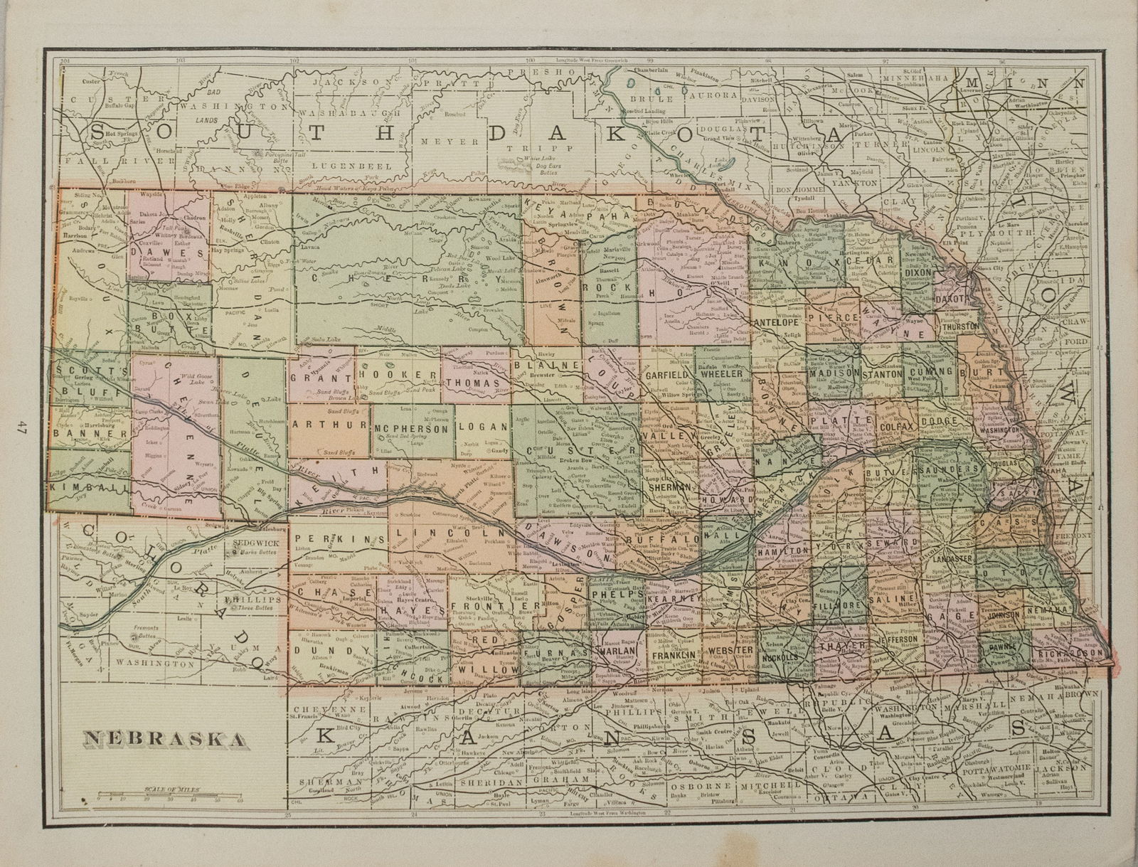 1893 Cram's Map of Colorado and Nebraska -- Colorado [verso] Nebraska - 2
