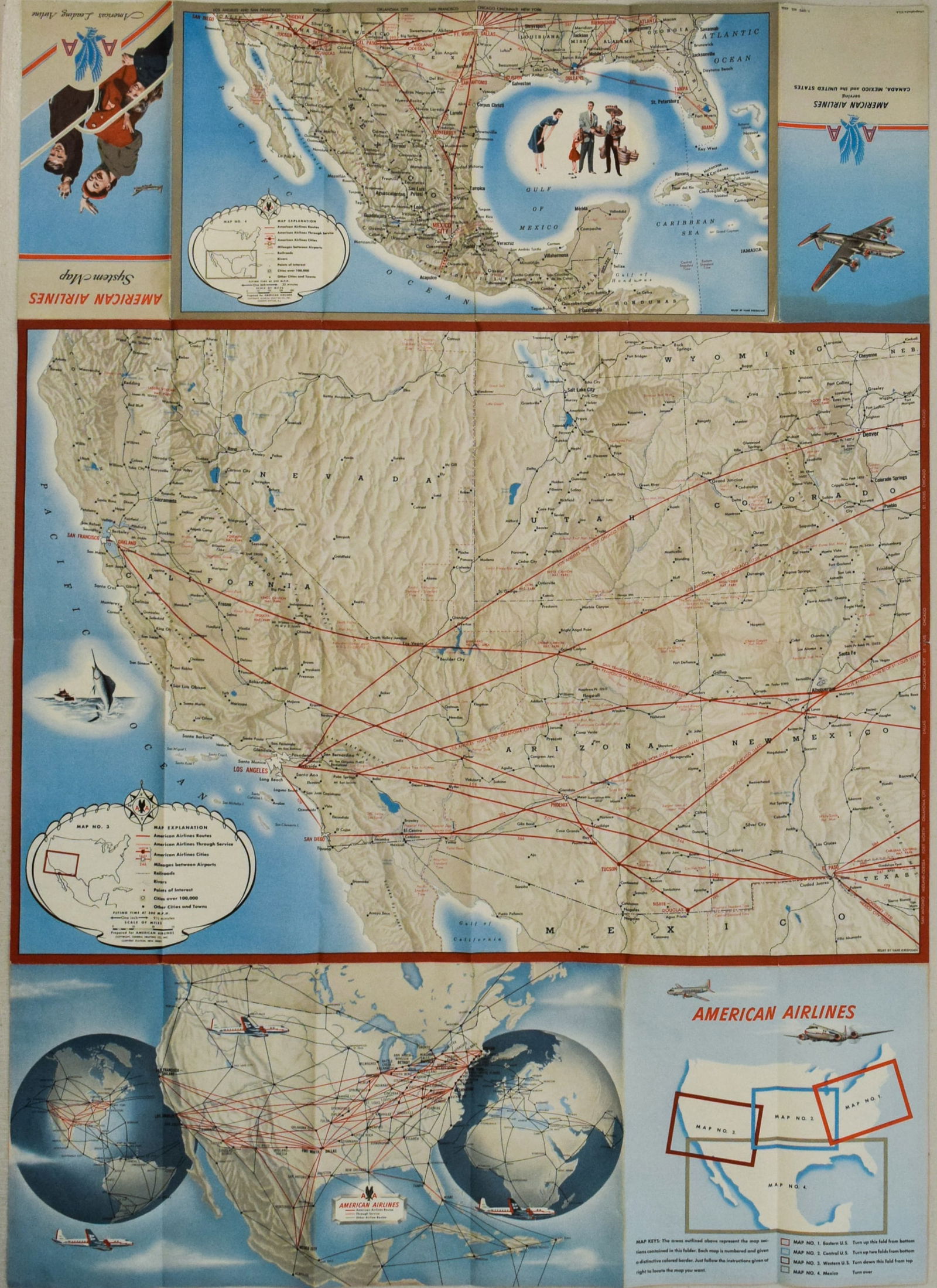 1950s American Airlines Route Map -- American Airlines System Map (1 of 2)