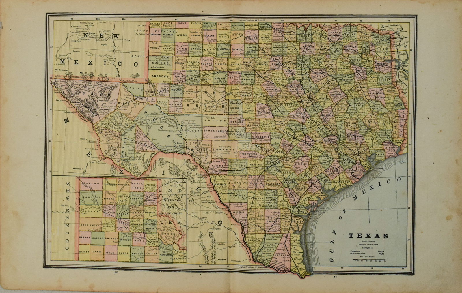 1887 Cram Map of Texas [verso] Indian Territory [verso] Arkansas -- Texas [verso] Indian Ty. [verso] (1 of 3)