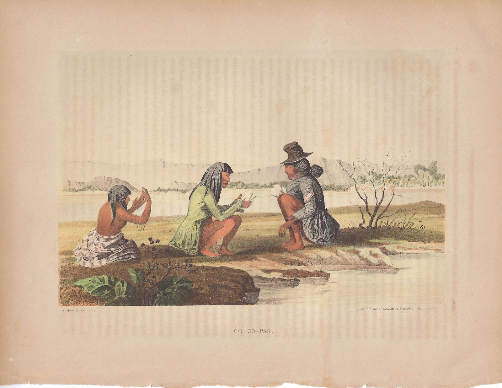 1858 Lithograph of Three Native Americans -- Co Co Pas (1 of 1)