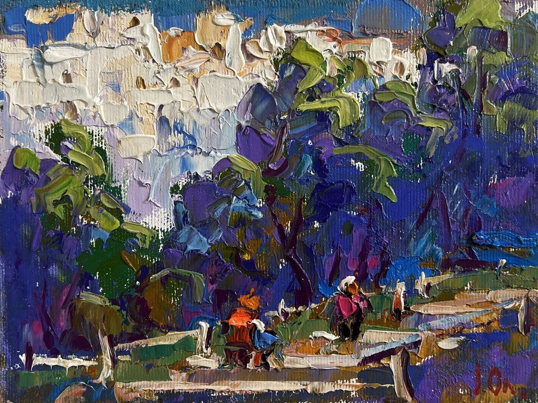 Oil painting A walk through the city park Alex Kalenyuk: Title: Oil painting A walk through the city park Alex Kalenyuk Description: №AAA4695 The oil painting on canvas titled "A Walk Through the City Park" captures the serene beauty of a leisurely st
