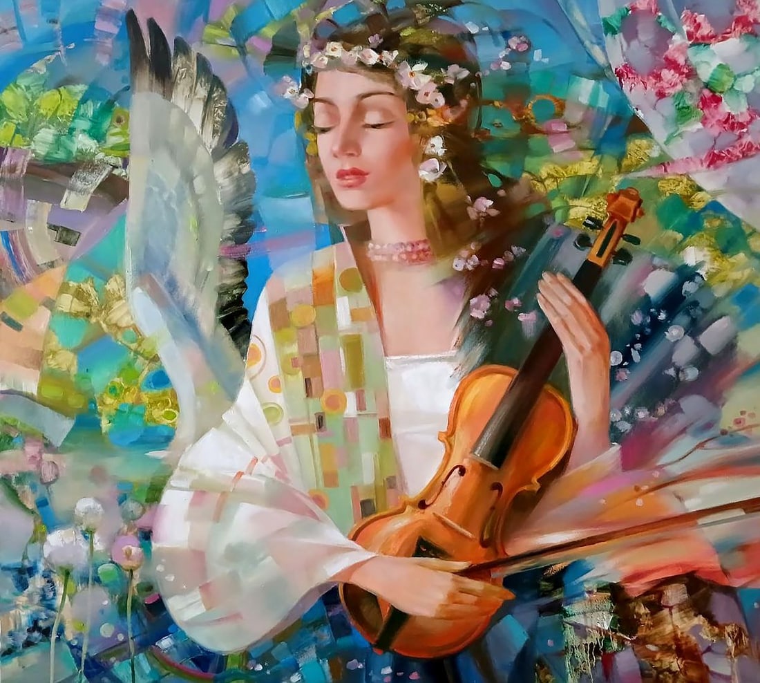 Abstract oil painting Breath of spring Anatoly Tarabanov: Title: Abstract oil painting Breath of spring Anatoly Tarabanov Description: №Tar 354Titled "Breath of Spring," This oil painting is a lyrical and ethereal portrayal of a woman merged with the e